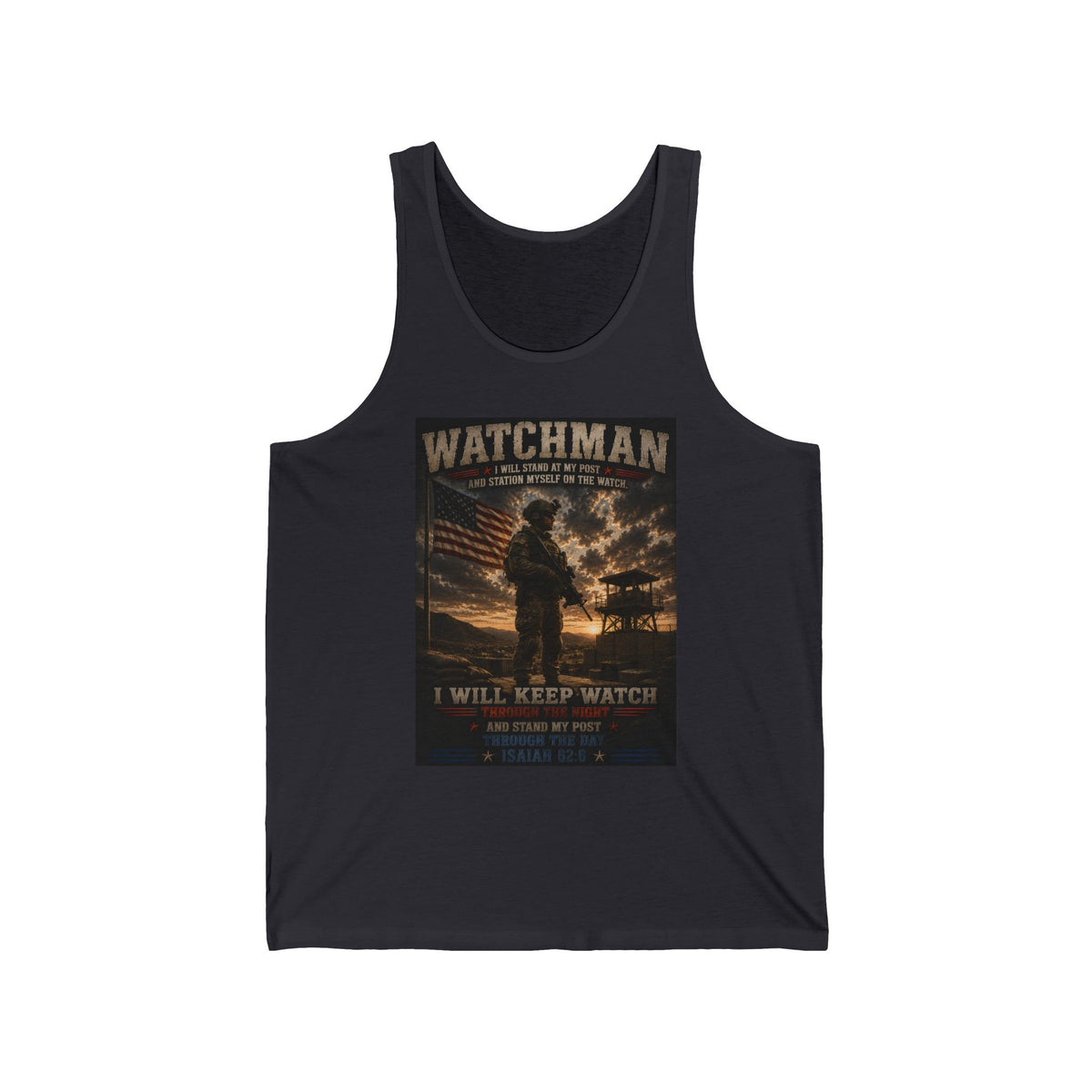 Watchman Tank Top – Military Veteran Prayer Graphic 'I Will Keep Watch'