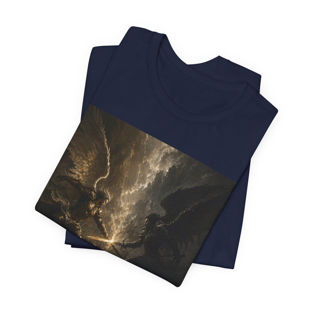Angel Battle Graphic Tee — Dark Mythic Winged Warriors Shirt