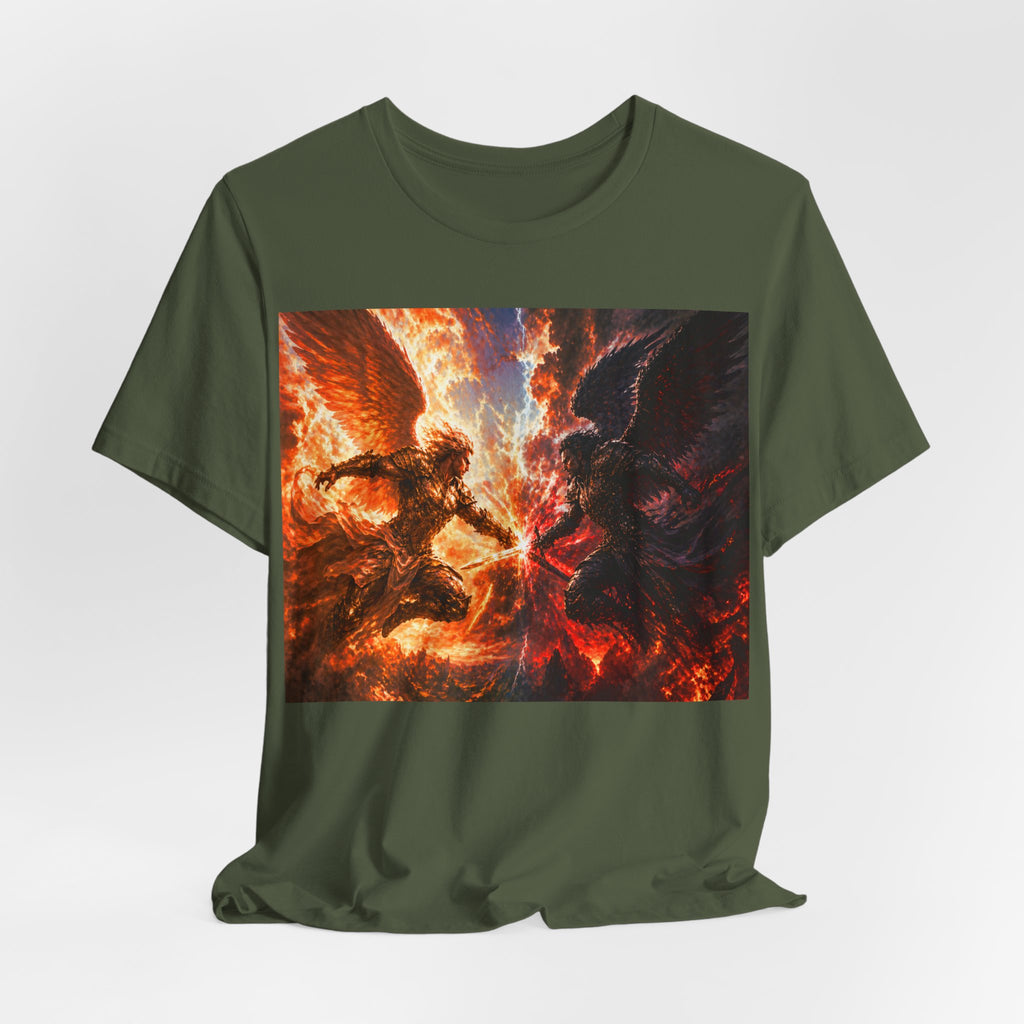Angel vs Demon Battle T-Shirt — Fiery Fantasy Art Graphic Tee