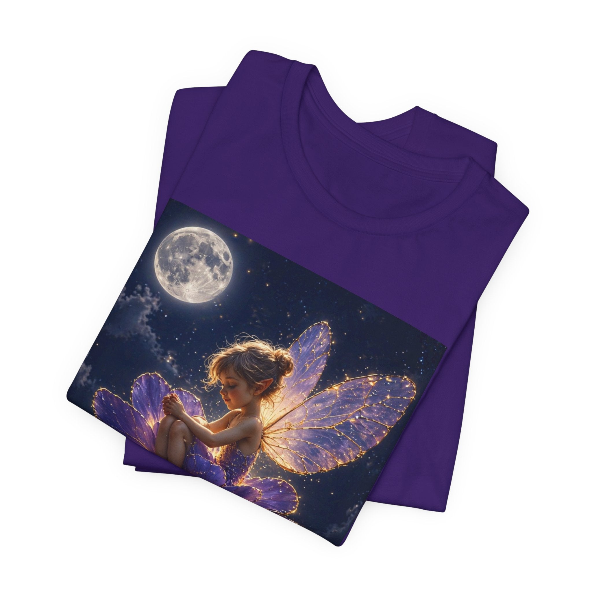 Fairy Night T-Shirt — Moonlit Fairy on Purple Flower