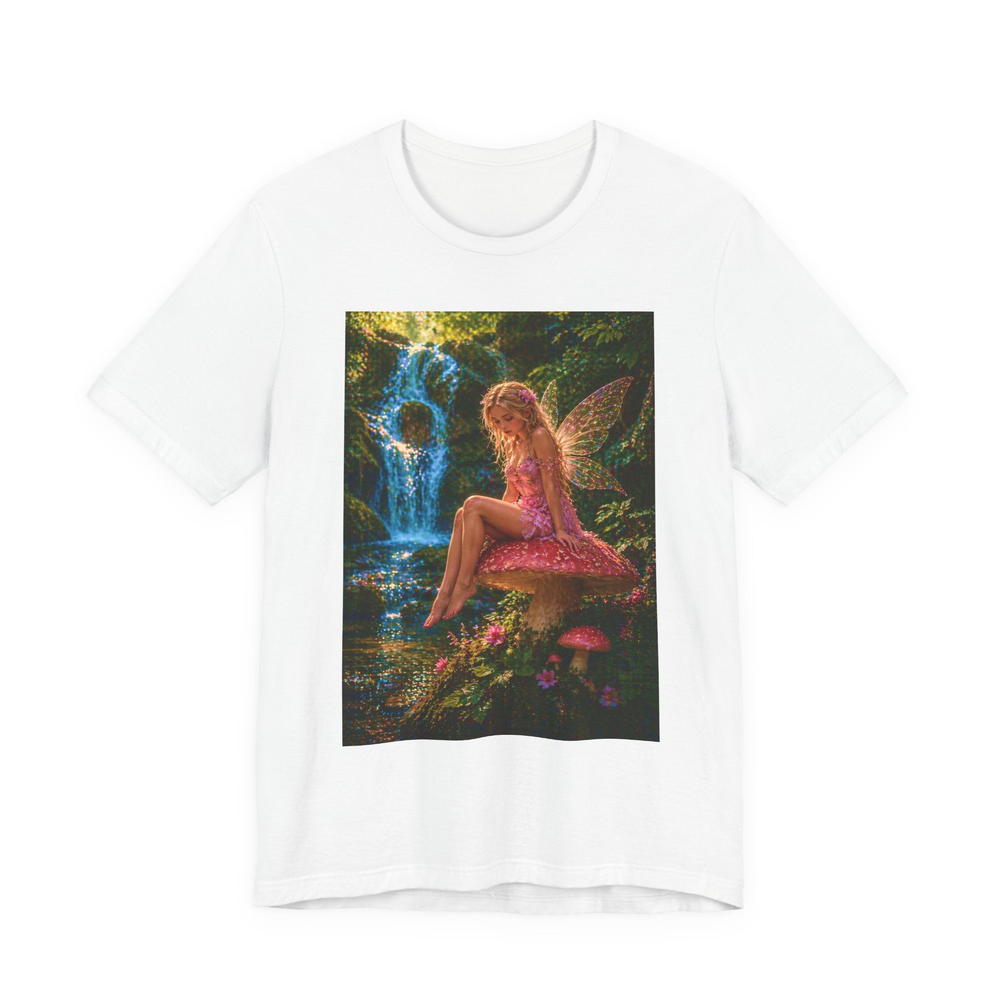 Fairy Garden T-Shirt – Enchanted Pink Fairy by Waterfall