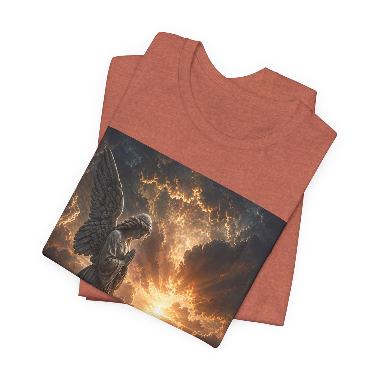 Angel in Storm Graphic Tee — Dramatic Celestial Art T-Shirt