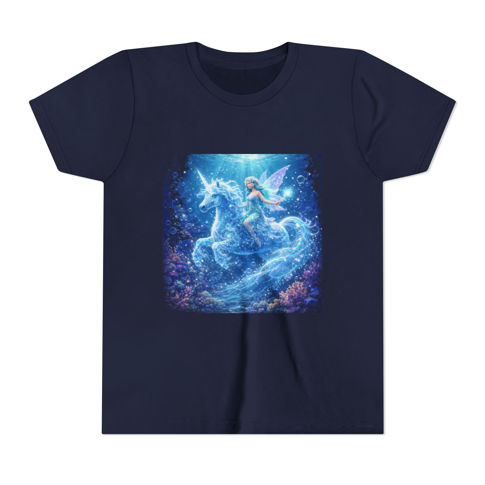 Magical Blue Unicorn & Fairy Youth T-Shirt – Enchanted Fantasy Tee for Kids