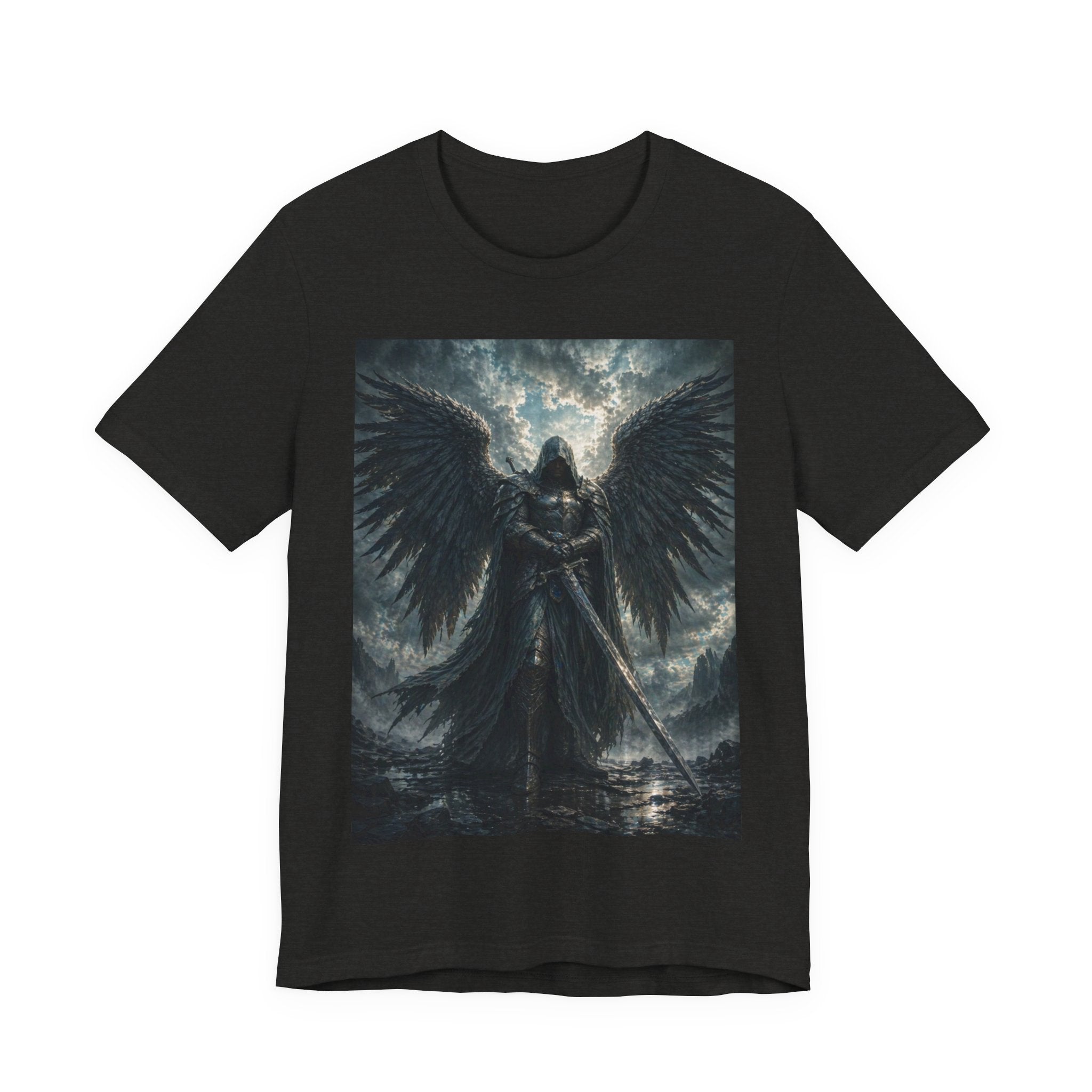 Dark Fallen Angel Graphic Tee — Gothic Warrior Angel T-Shirt