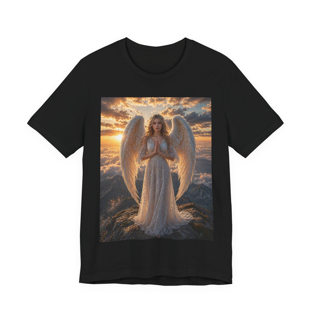 Angel Wings T-Shirt — Serene Praying Angel Graphic Tee for Spiritual & Religious Gifts