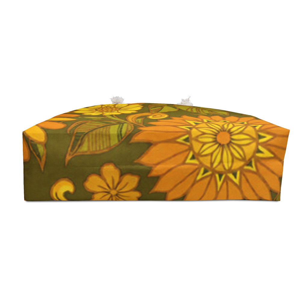 Retro Floral Weekender Bag — Vintage Orange & Olive Travel Tote