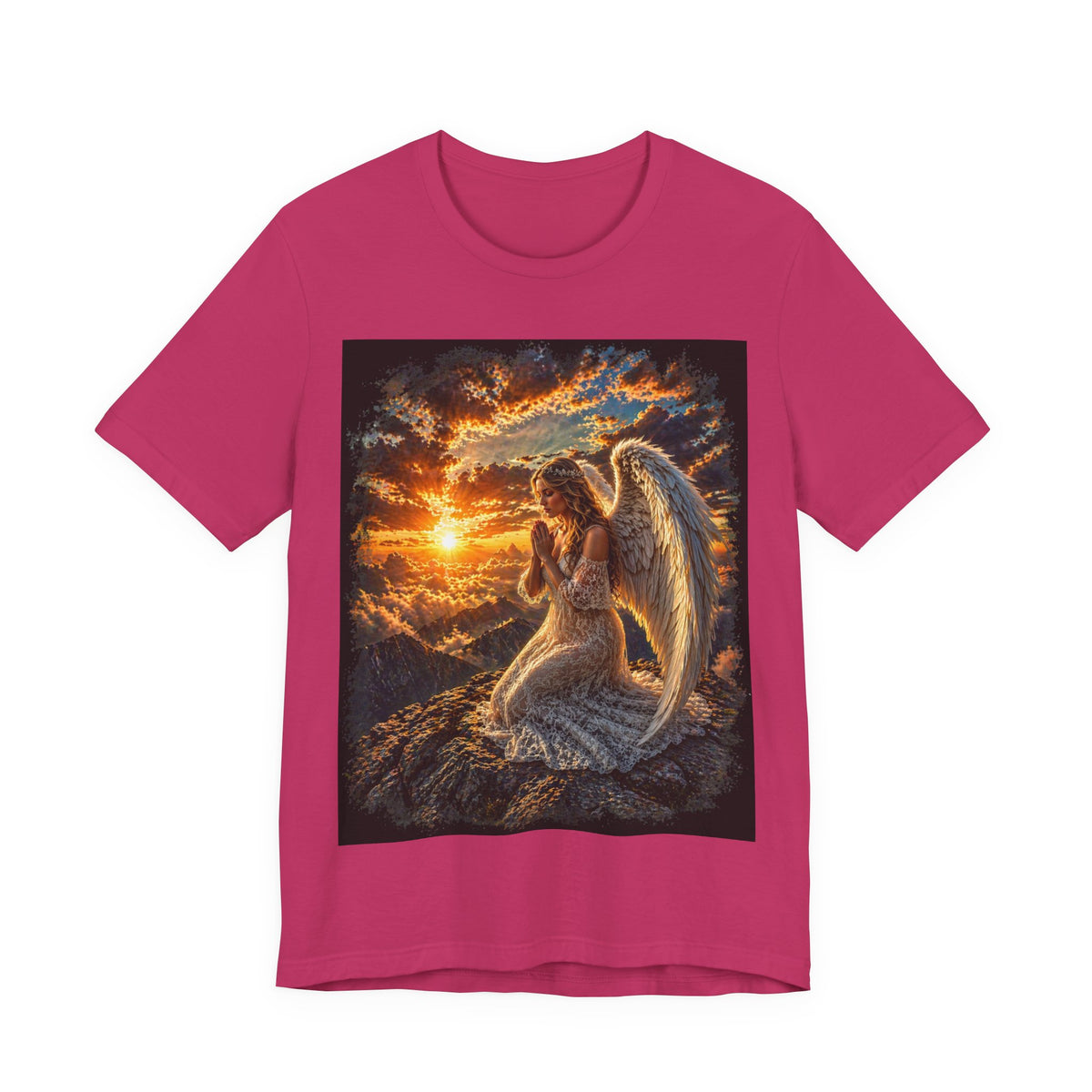 Angel Prayer T‑Shirt — Serene Sunset Guardian Angel Tee