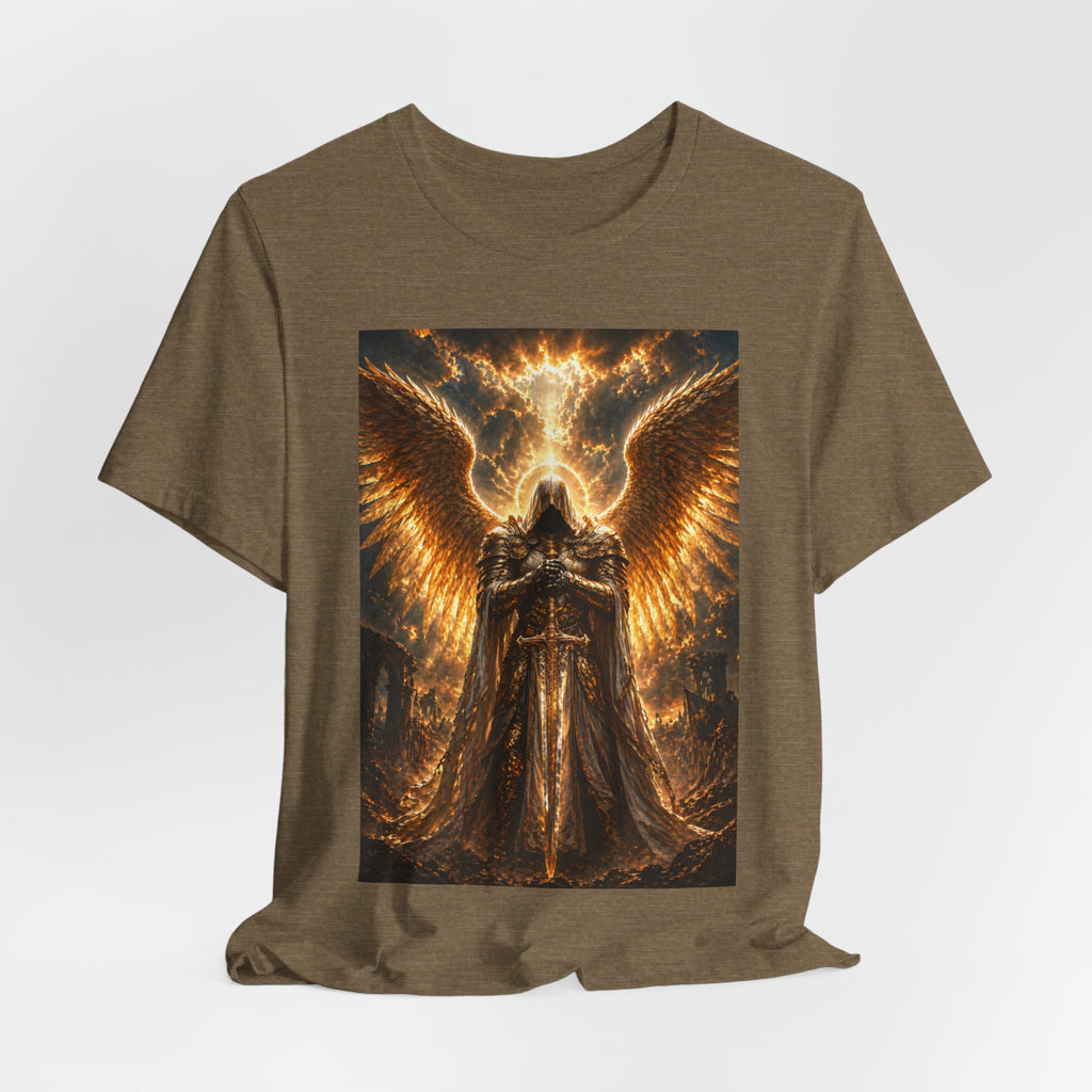 Gods Angel Warrior Graphic Tee — Golden Guardian Winged Angel T-Shirt