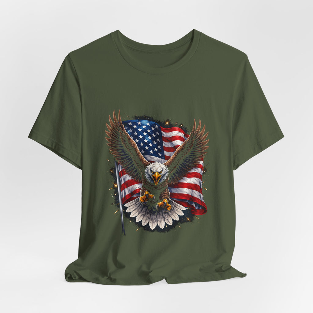 American Eagle Flag T-Shirt — Patriotic Bald Eagle Tee for 4th of July & Veterans