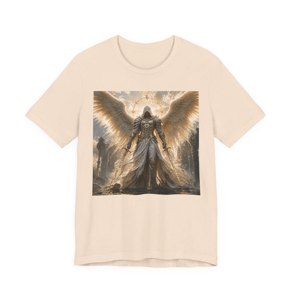 Angel Warrior Graphic Tee — Gold Guardian Wings T-Shirt