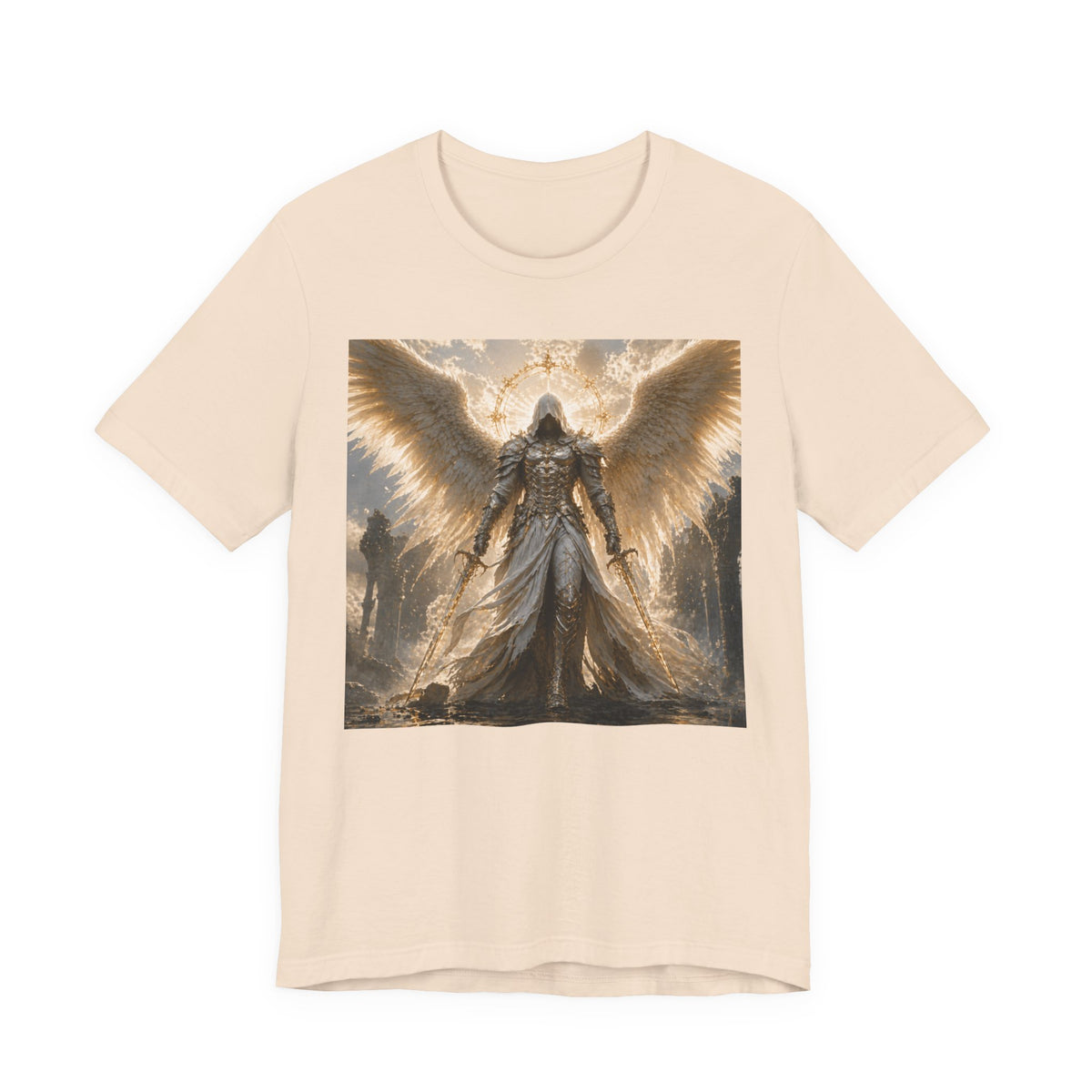 Angel Warrior Graphic Tee — Gold Guardian Wings T-Shirt
