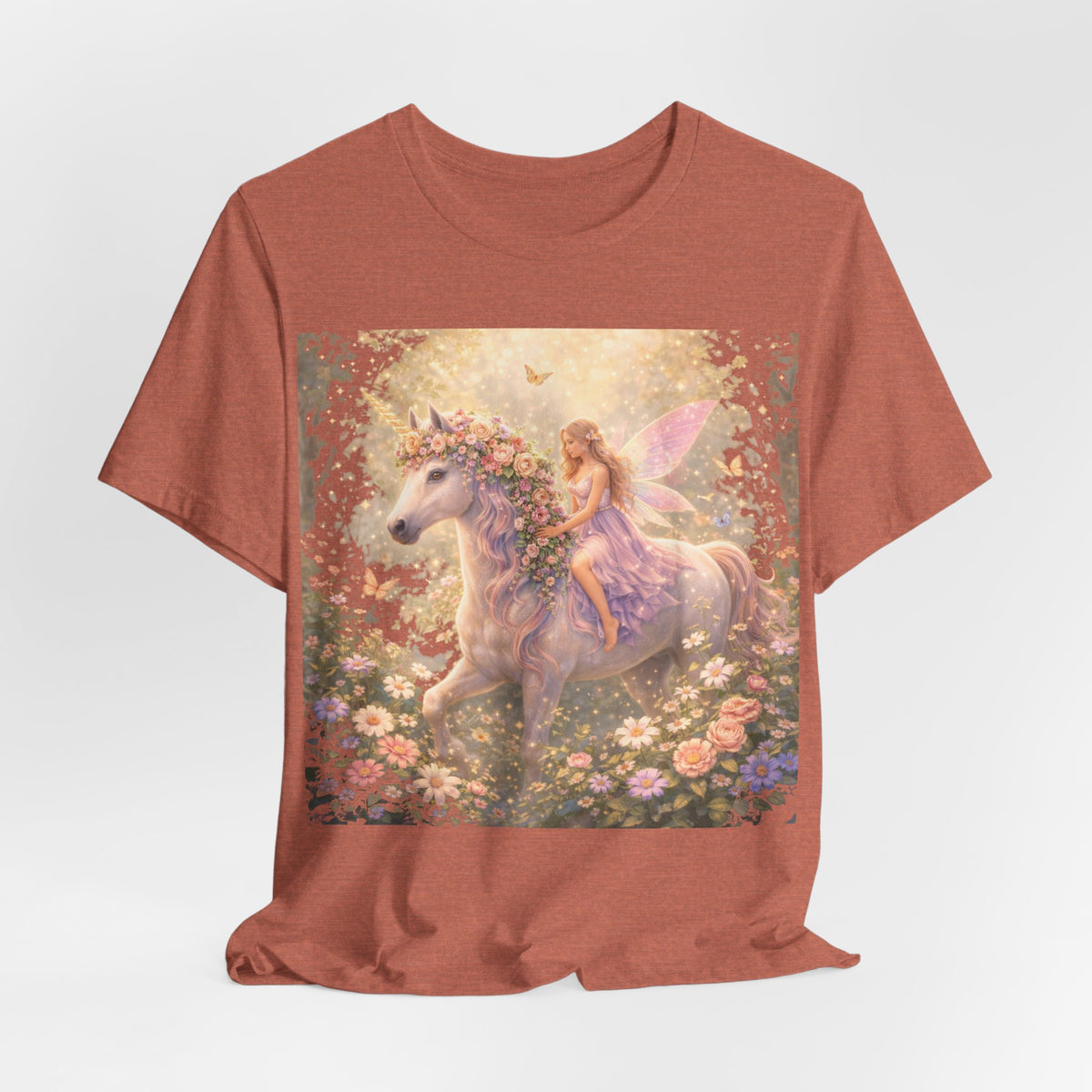 Fairy and Unicorn Tee — Whimsical Garden Fantasy T-Shirt