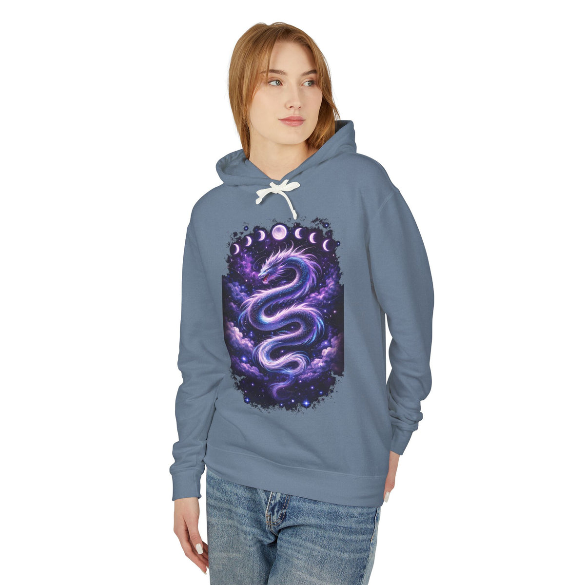 Galaxy Serpent Hoodie — Cosmic Dragon Moon Phases Pullover