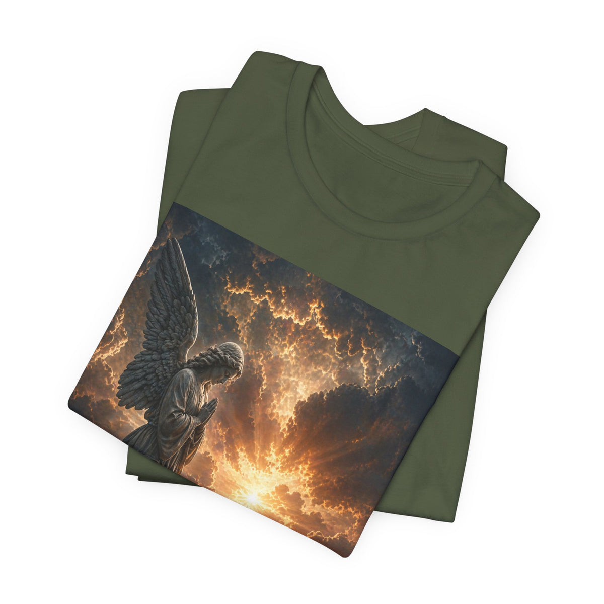Angel in Storm Graphic Tee — Dramatic Celestial Art T-Shirt