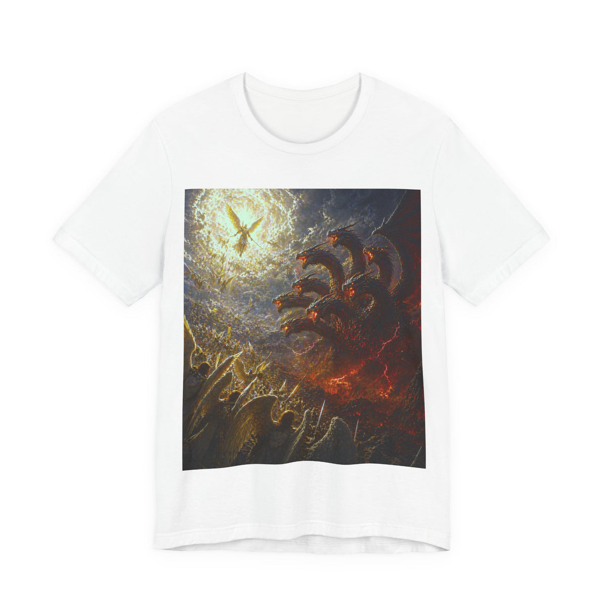 Apocalyptic Angel vs. Satan the 7 headed Dragon Graphic  T-Shirt
