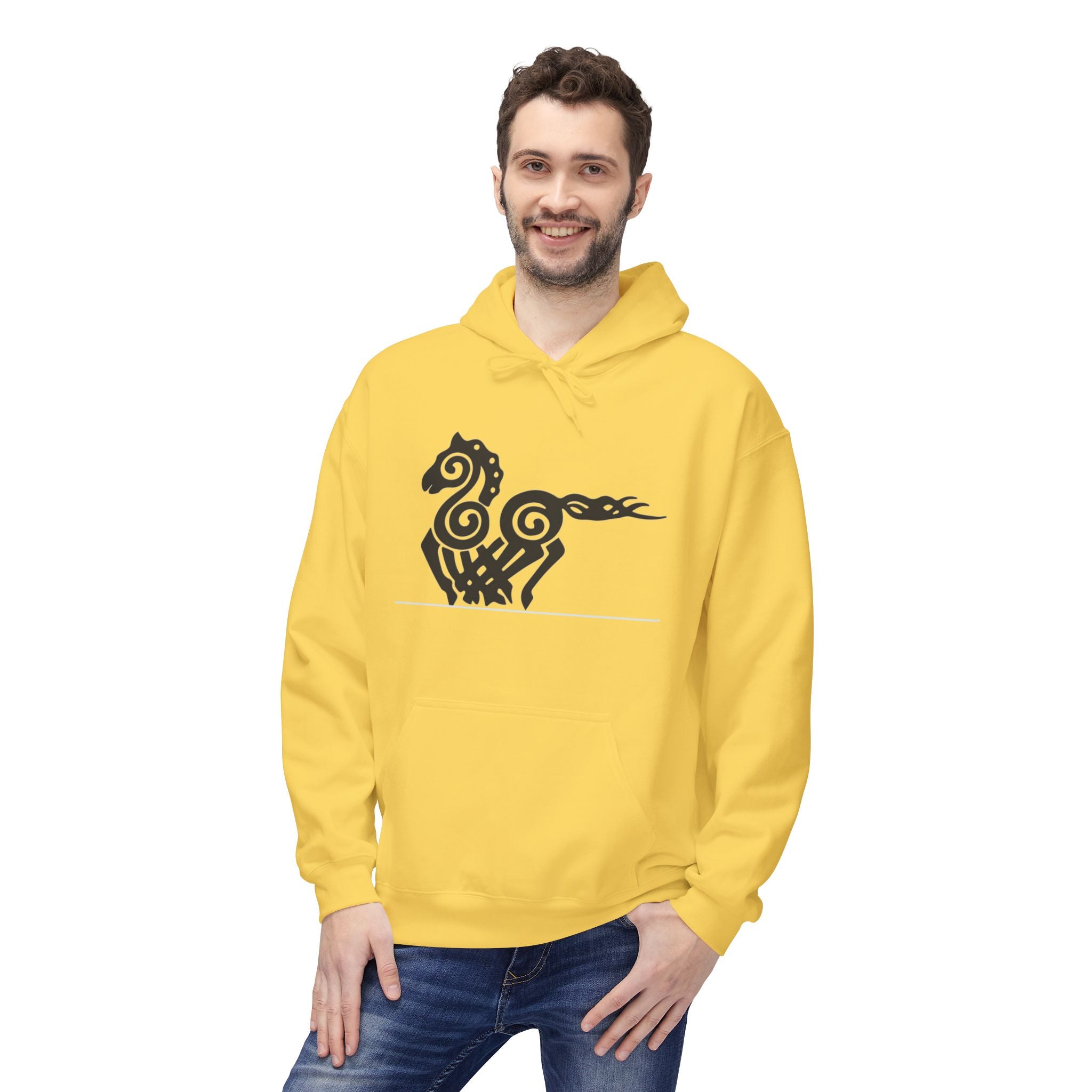 Viking Horse Tribal Hoodie — Nordic Norse Rune Stallion Design