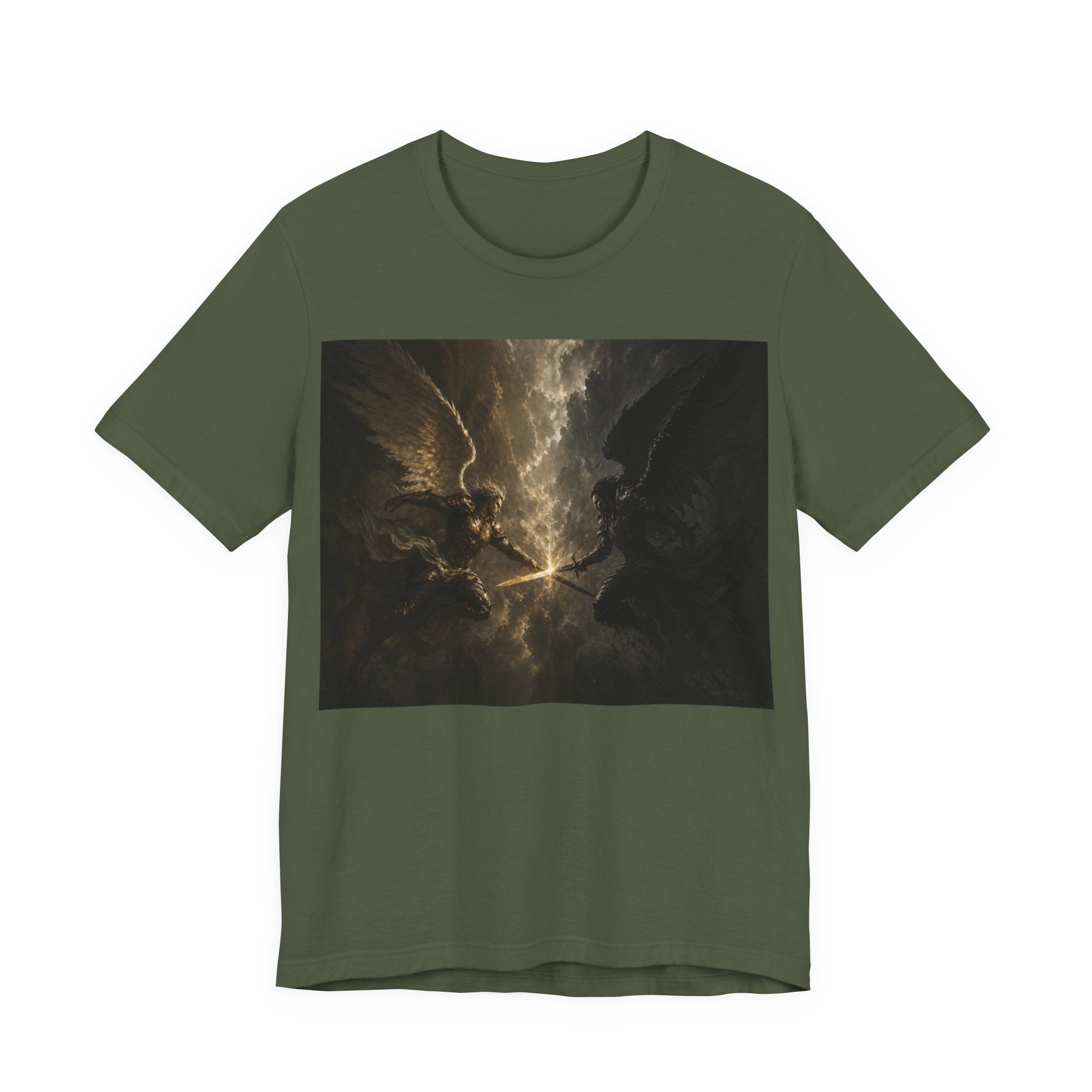 Angel Battle Graphic Tee — Dark Mythic Winged Warriors Shirt
