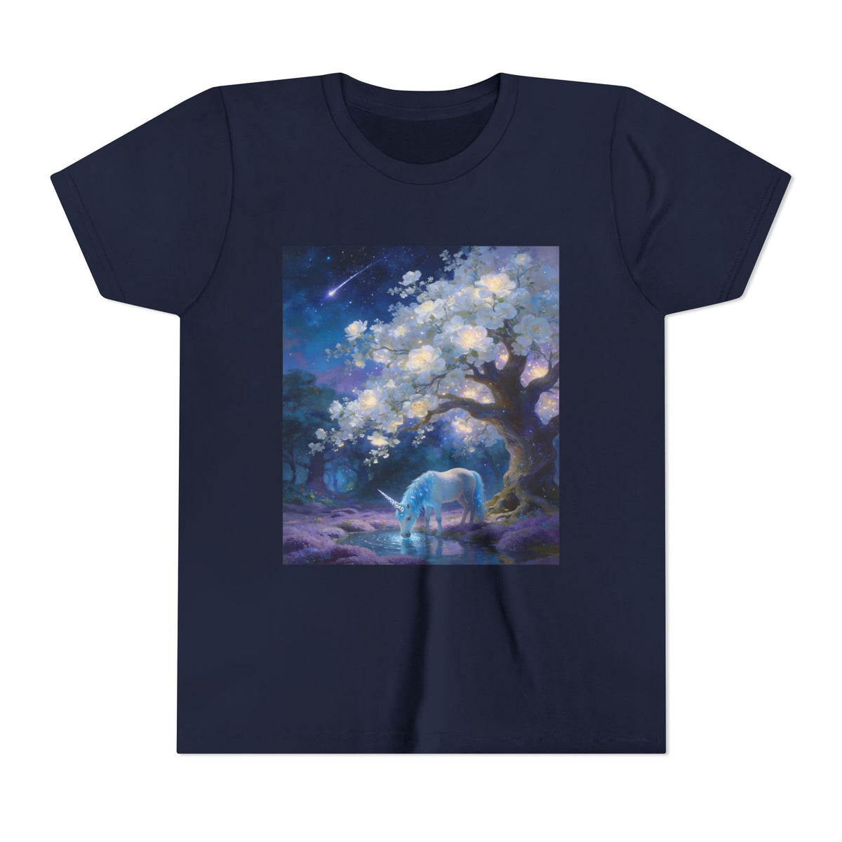 Youth Tee — Dreamy Moonlit Deer & Blossom Tree Graphic