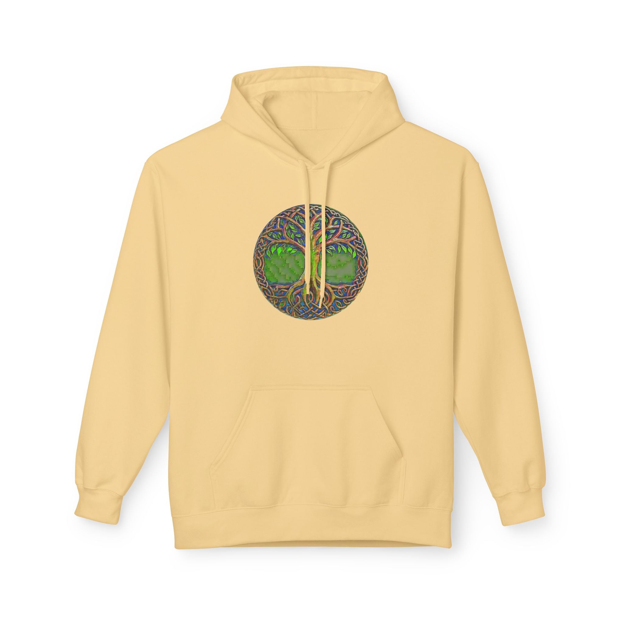 Yggdrasil Tree of Life Cotton Hoodie — Nature-Inspired Green Woodland Graphic