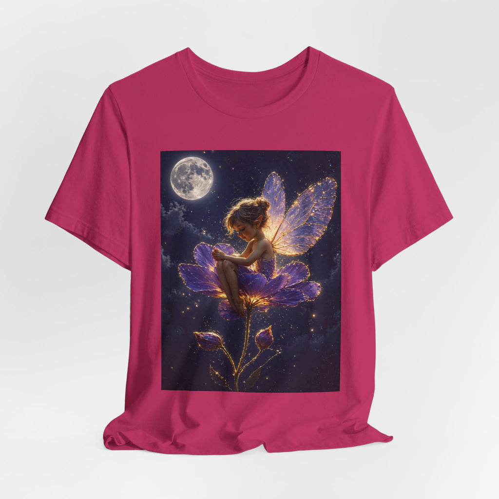 Fairy Night T-Shirt — Moonlit Fairy on Purple Flower