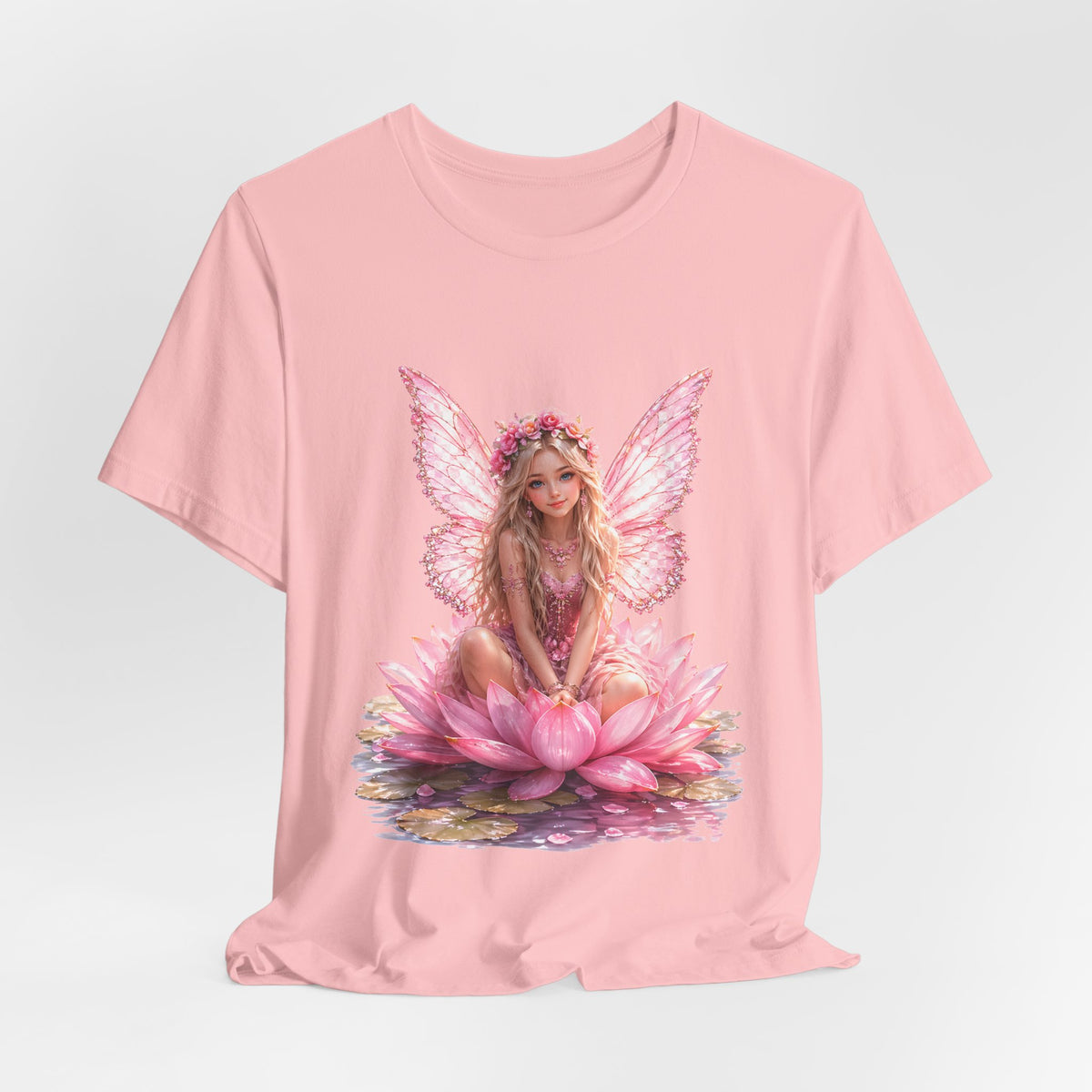 Pink Lotus Fairy T-Shirt — Floral Fairy Sitting on Lotus Graphic Tee