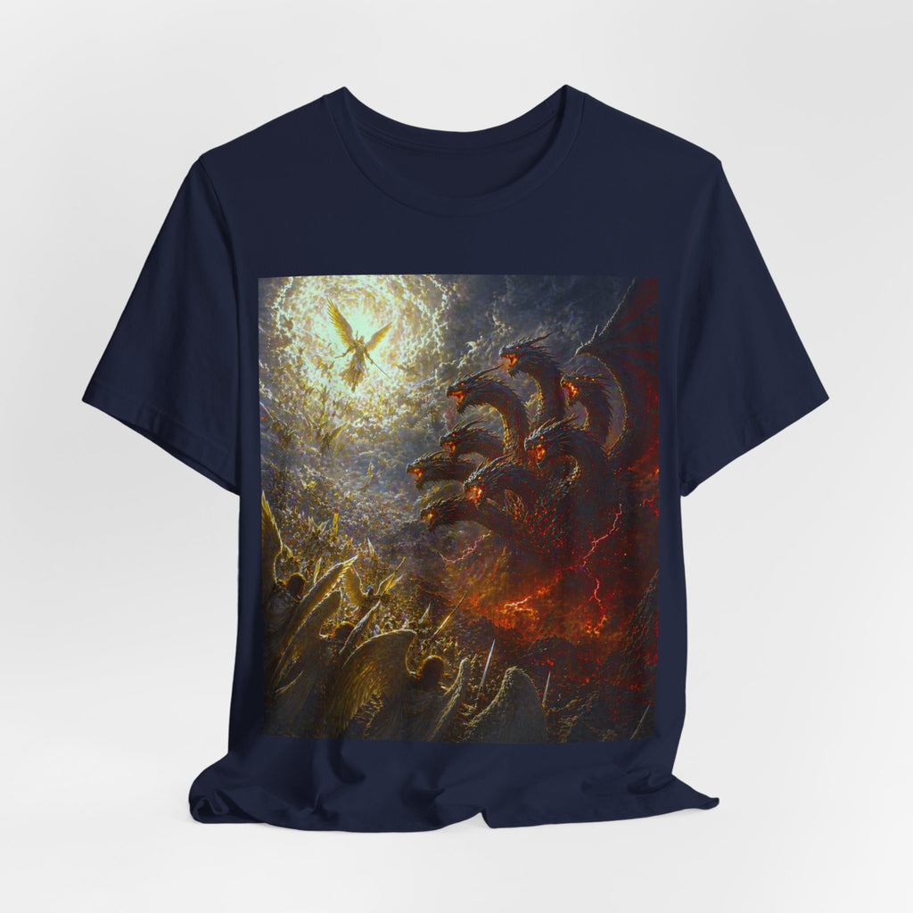 Apocalyptic Angel vs. Satan the 7 headed Dragon Graphic  T-Shirt