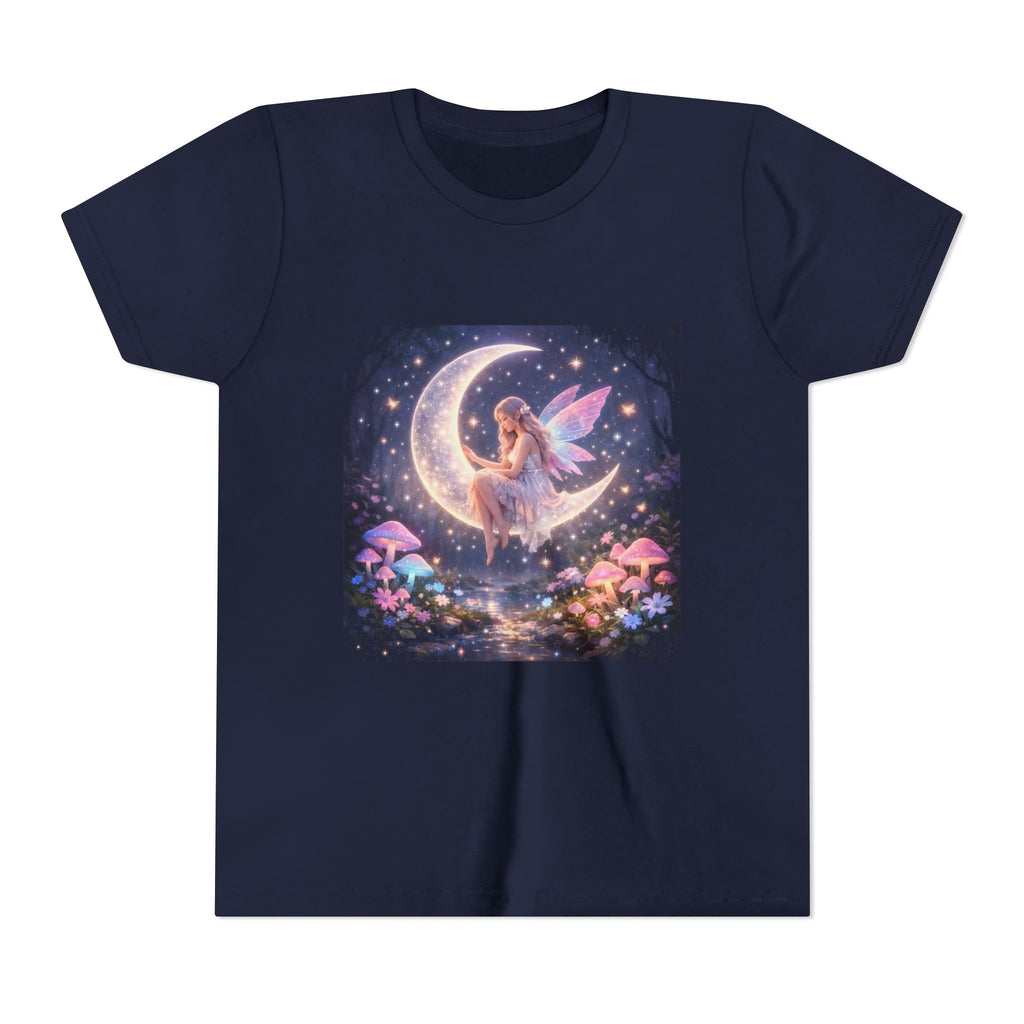 Youth Fairy Moon T-Shirt — Magical Fairy on Crescent Moon Tee for Kids