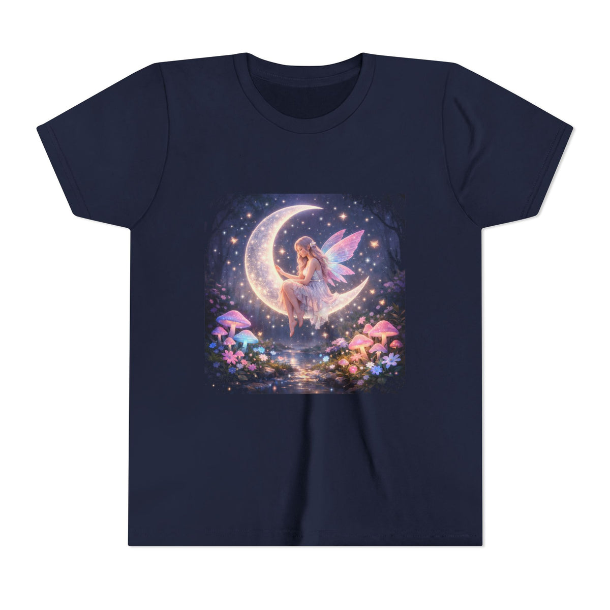 Youth Fairy Moon T-Shirt — Magical Fairy on Crescent Moon Tee for Kids