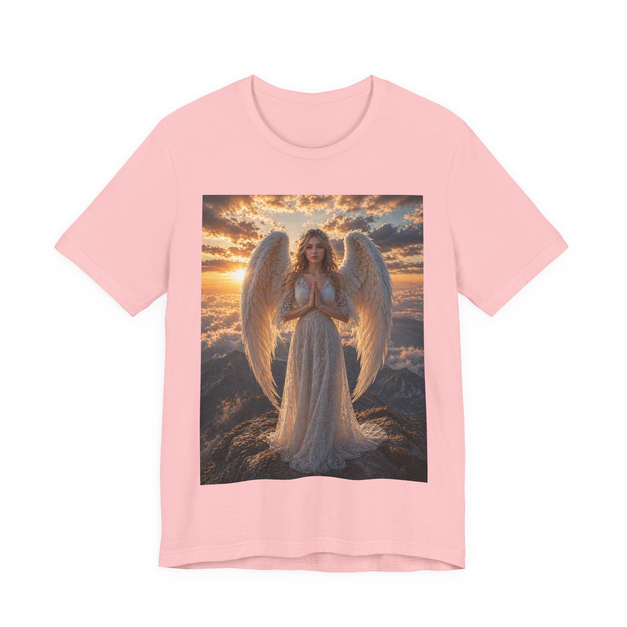 Angel Wings T-Shirt — Serene Praying Angel Graphic Tee for Spiritual & Religious Gifts