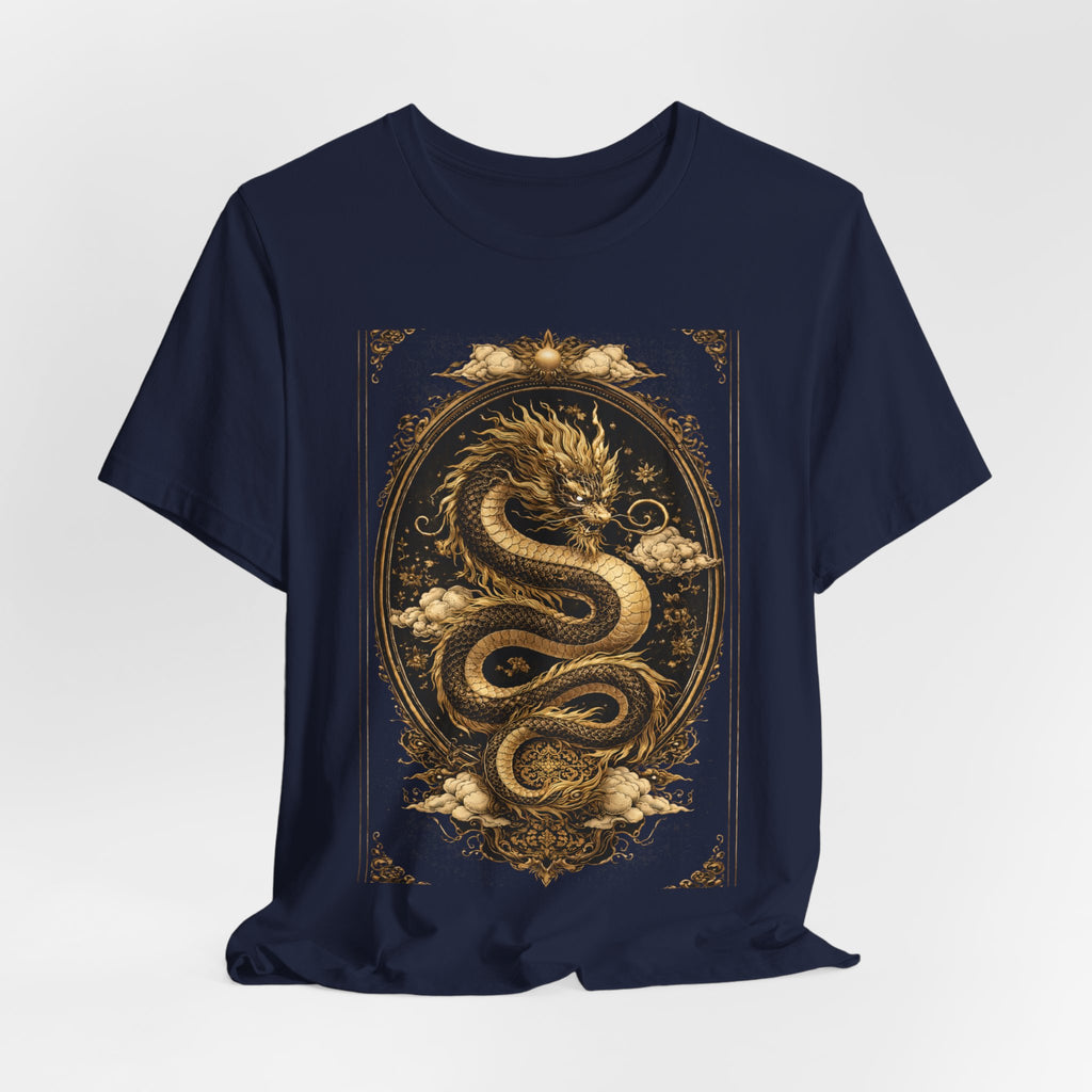 Dragon Oval Graphic Tee — Vintage Gold Snake Illustration T-Shirt