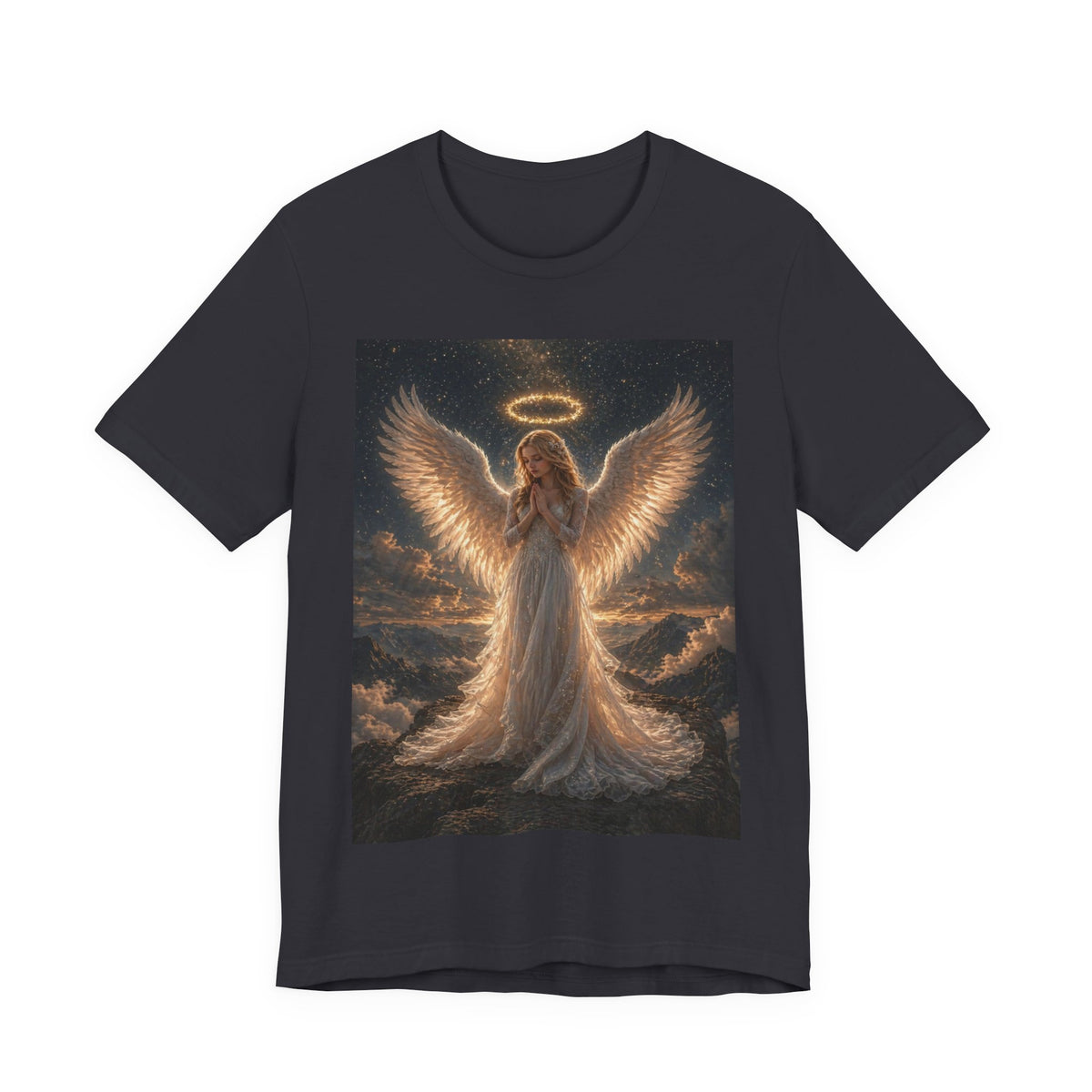 Angel Wings Graphic Tee — Glowing Halo Spiritual T-Shirt