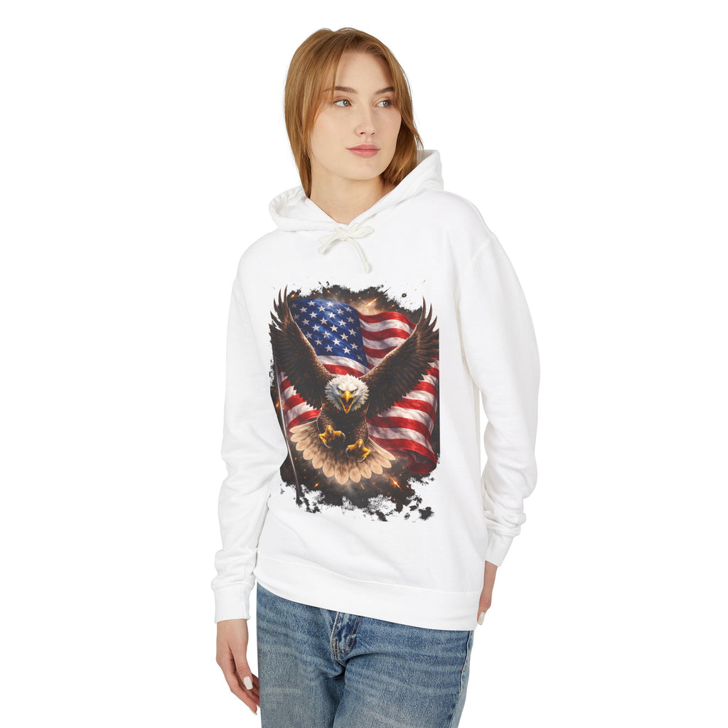 American Eagle Flag Hoodie — Patriotic Bald Eagle sweatshirt for 4th of July & Veterans