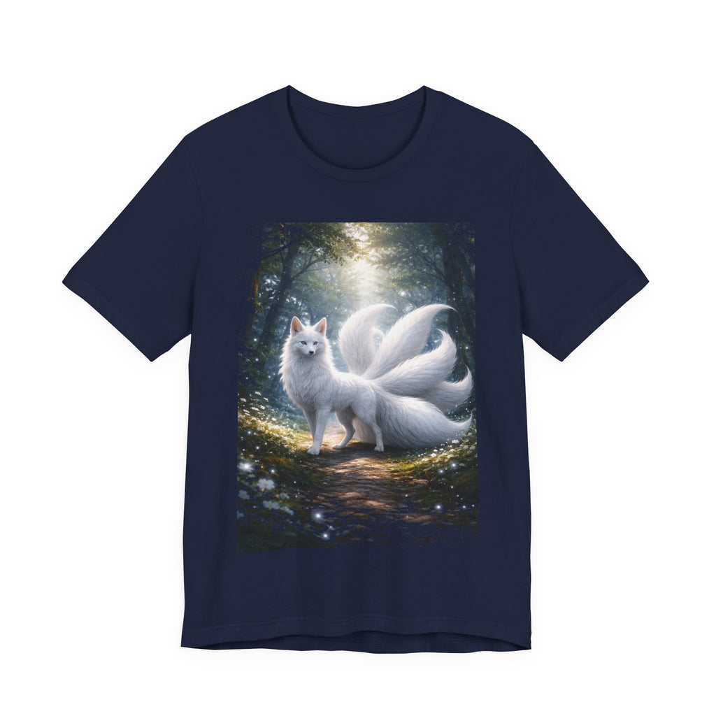 Nine-Tailed Fox Fantasy T-Shirt — Mystical White Kitsune Forest Tee