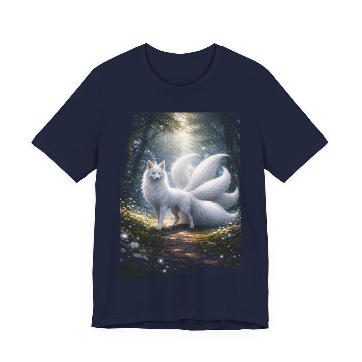 Nine-Tailed Fox Fantasy T-Shirt — Mystical White Kitsune Forest Tee