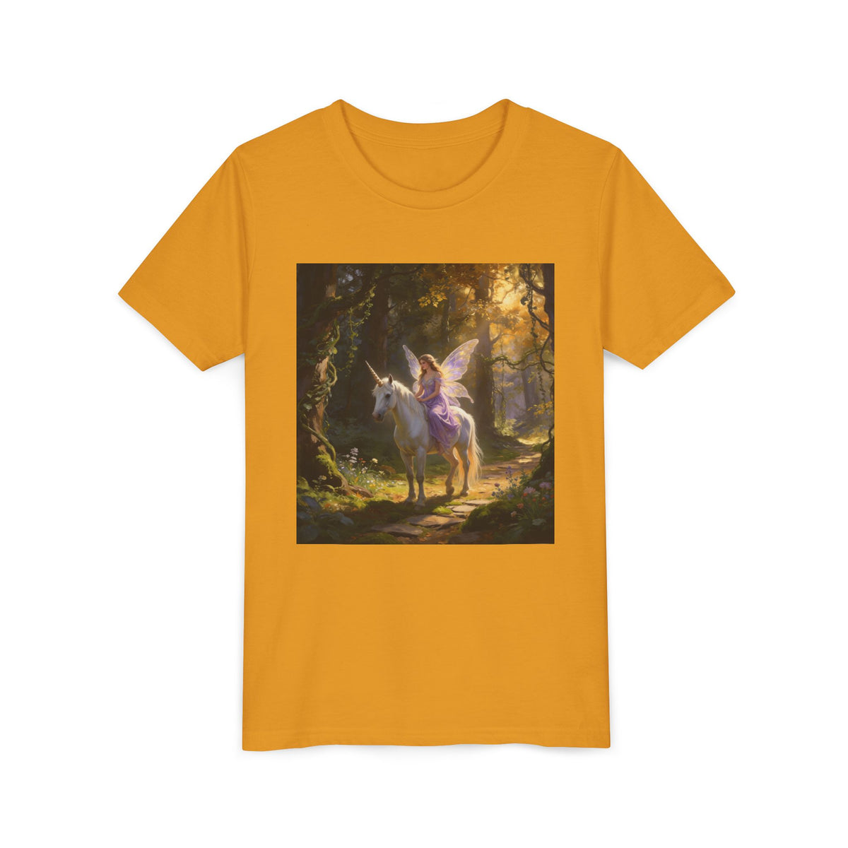 Youth Tee — Enchanted Unicorn & Fairy Forest Graphic