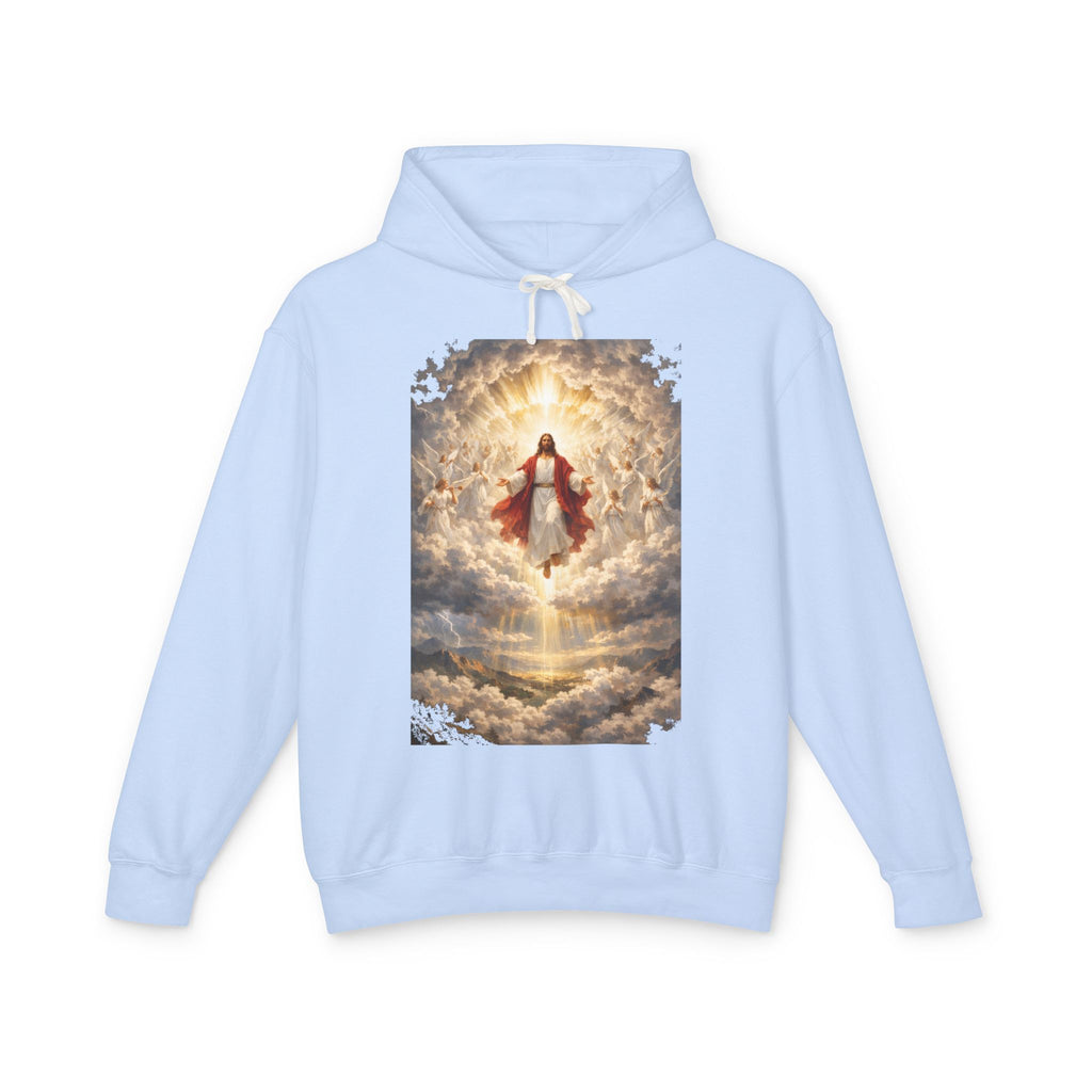Christian Jesus Hoodie — Ascension Clouds Religious Graphic Sweatshirt