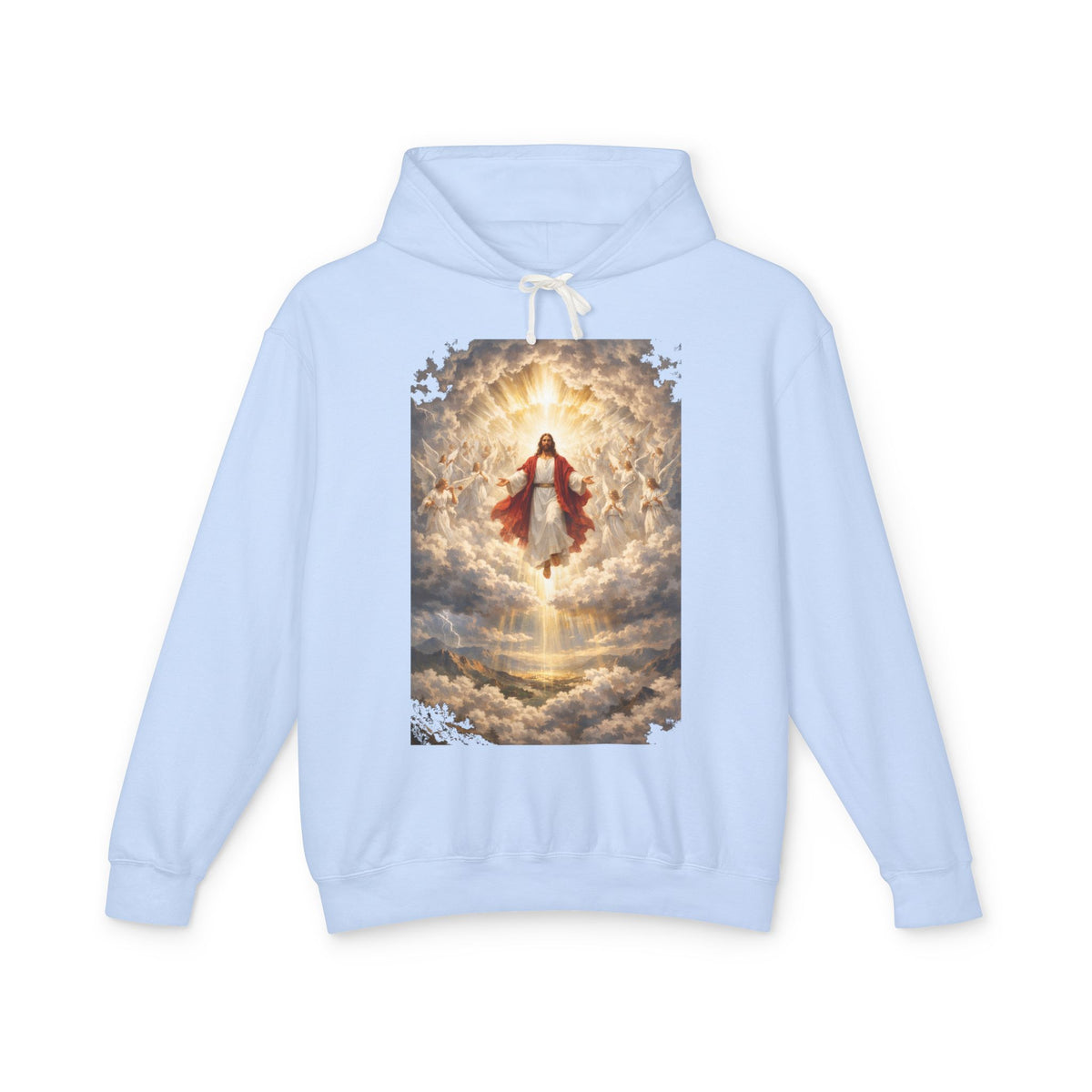 Christian Jesus Hoodie — Ascension Clouds Religious Graphic Sweatshirt