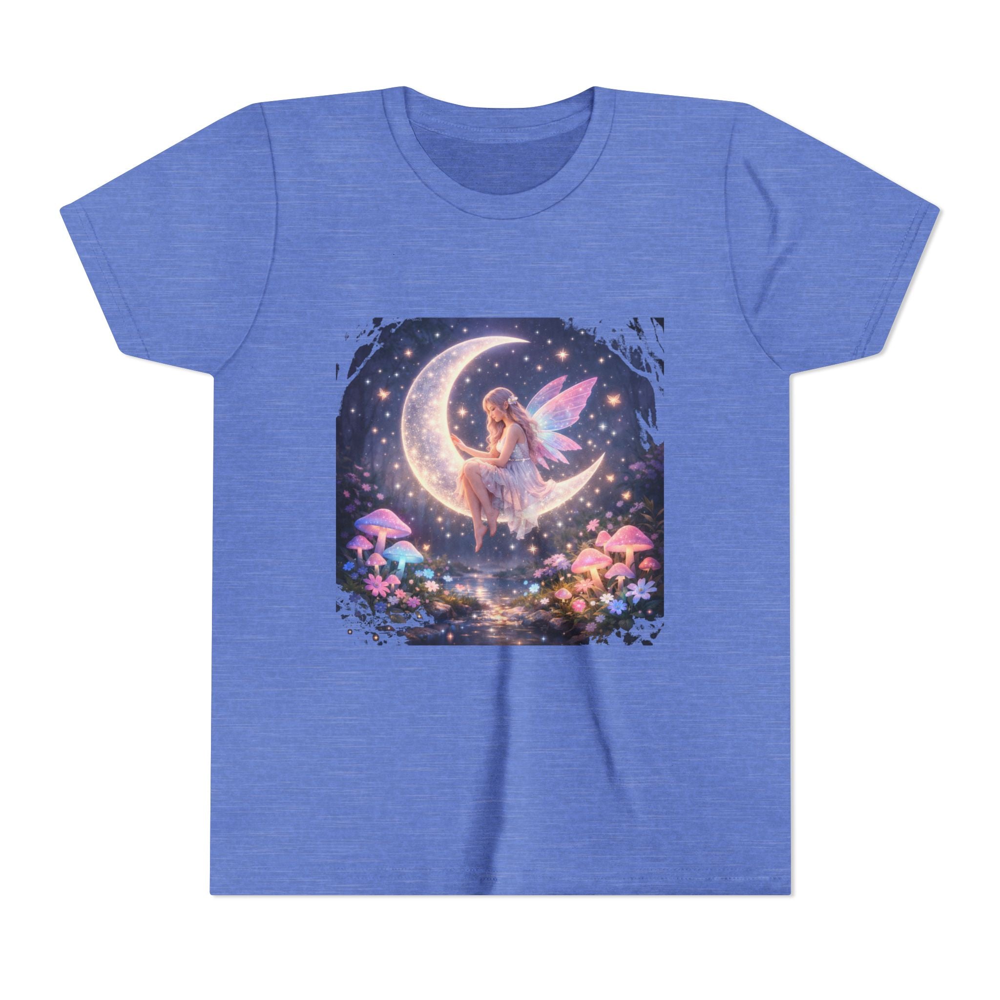 Youth Fairy Moon T-Shirt — Magical Fairy on Crescent Moon Tee for Kids