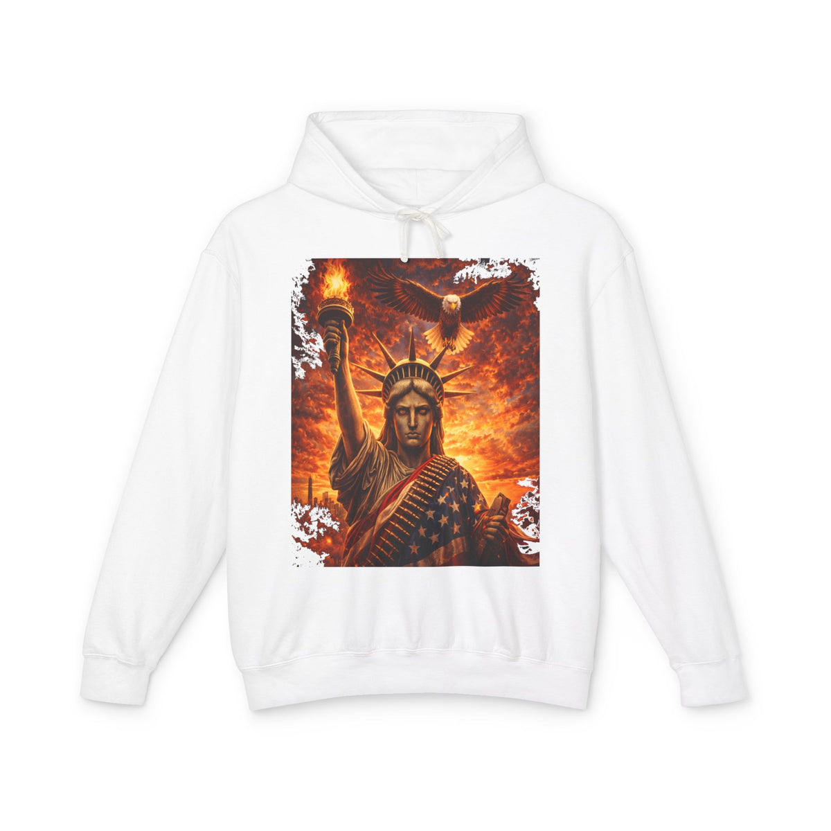 Statue of Liberty Flame Graphic Hoodie — Patriot Fire Art Sweatshirt