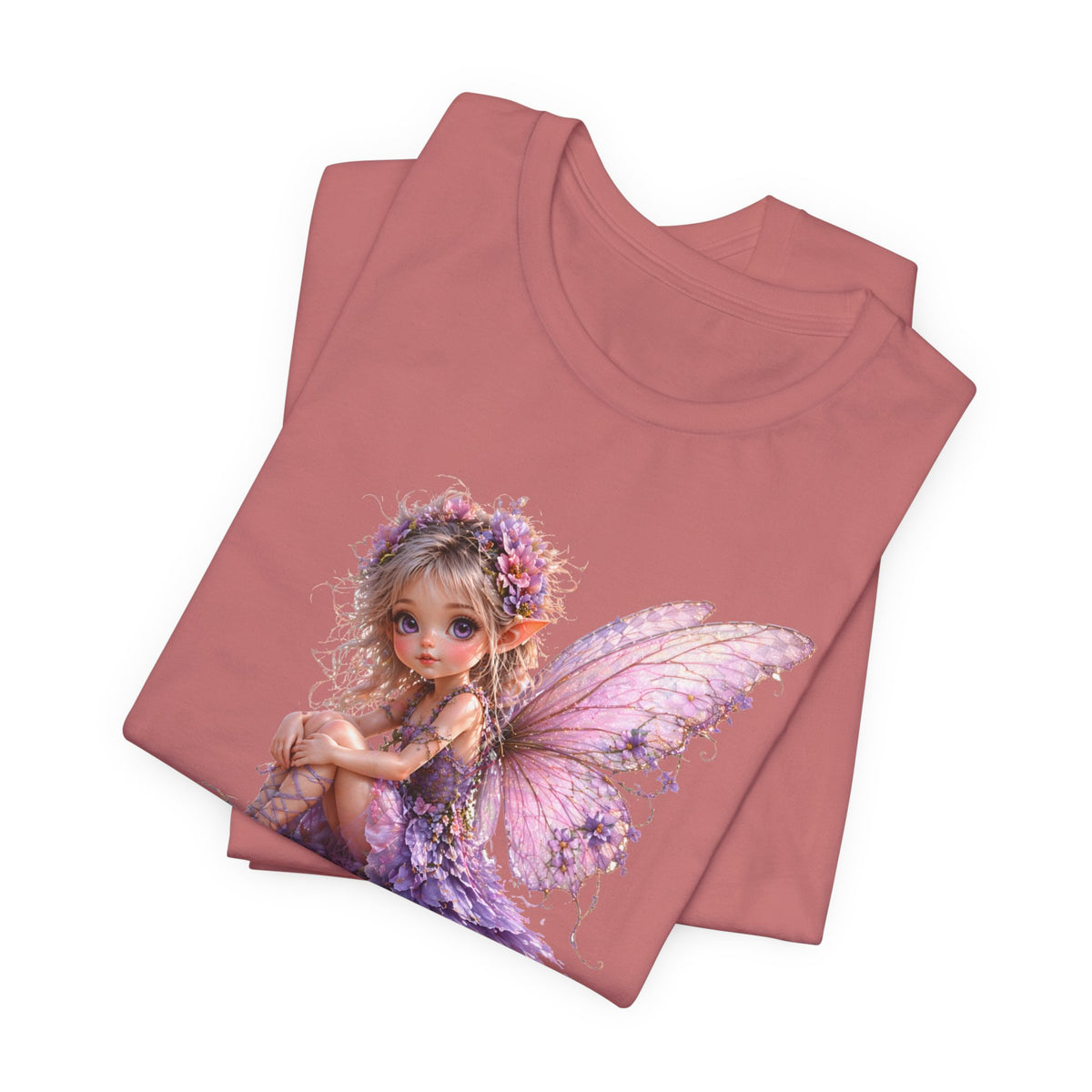 Fairy on Mushroom T-Shirt — Cute Pink Butterfly Fairy Graphic Tee for Kids & Adults