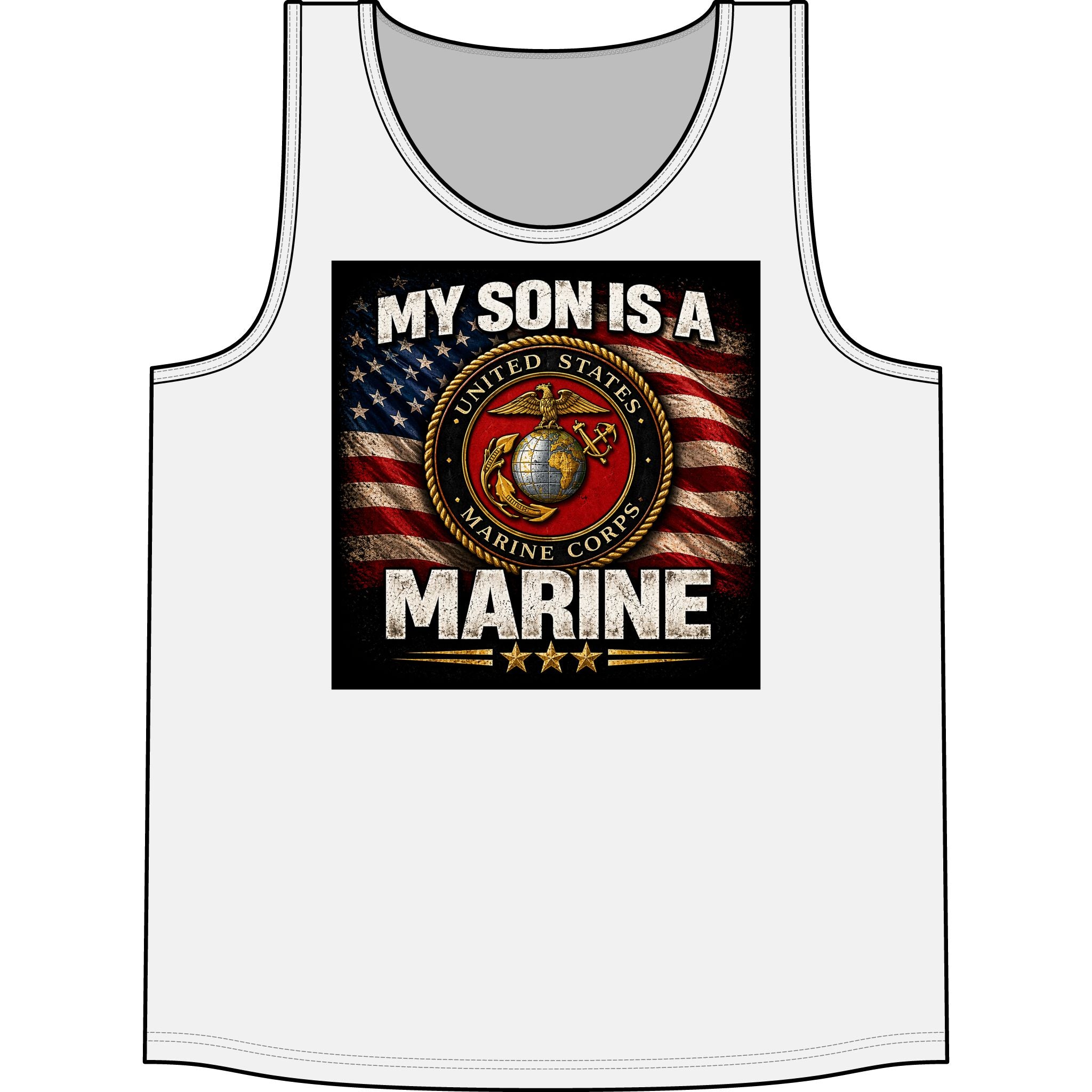 My Son Is A Marine Tank Top – USMC Emblem American Flag Tribute