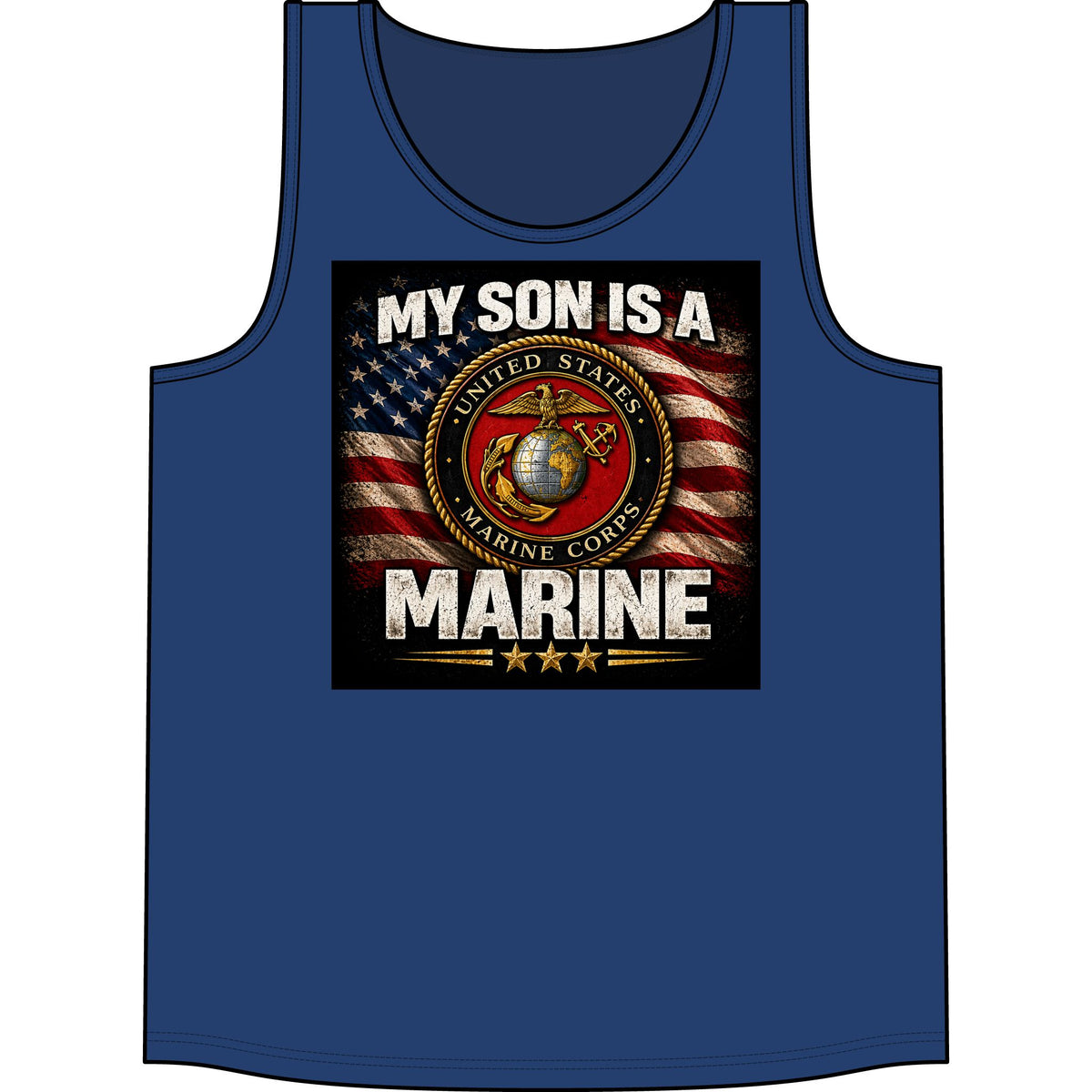 My Son Is A Marine Tank Top – USMC Emblem American Flag Tribute