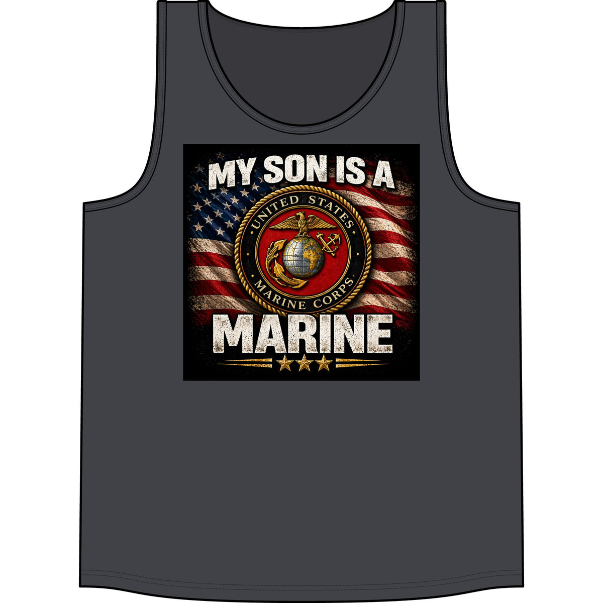 My Son Is A Marine Tank Top – USMC Emblem American Flag Tribute