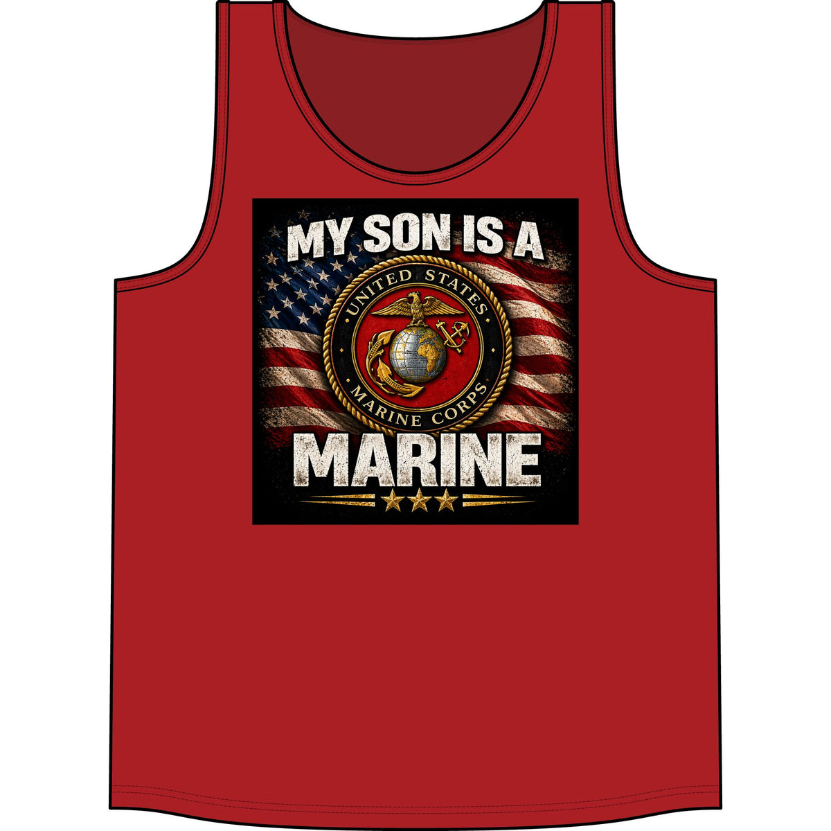 My Son Is A Marine Tank Top – USMC Emblem American Flag Tribute