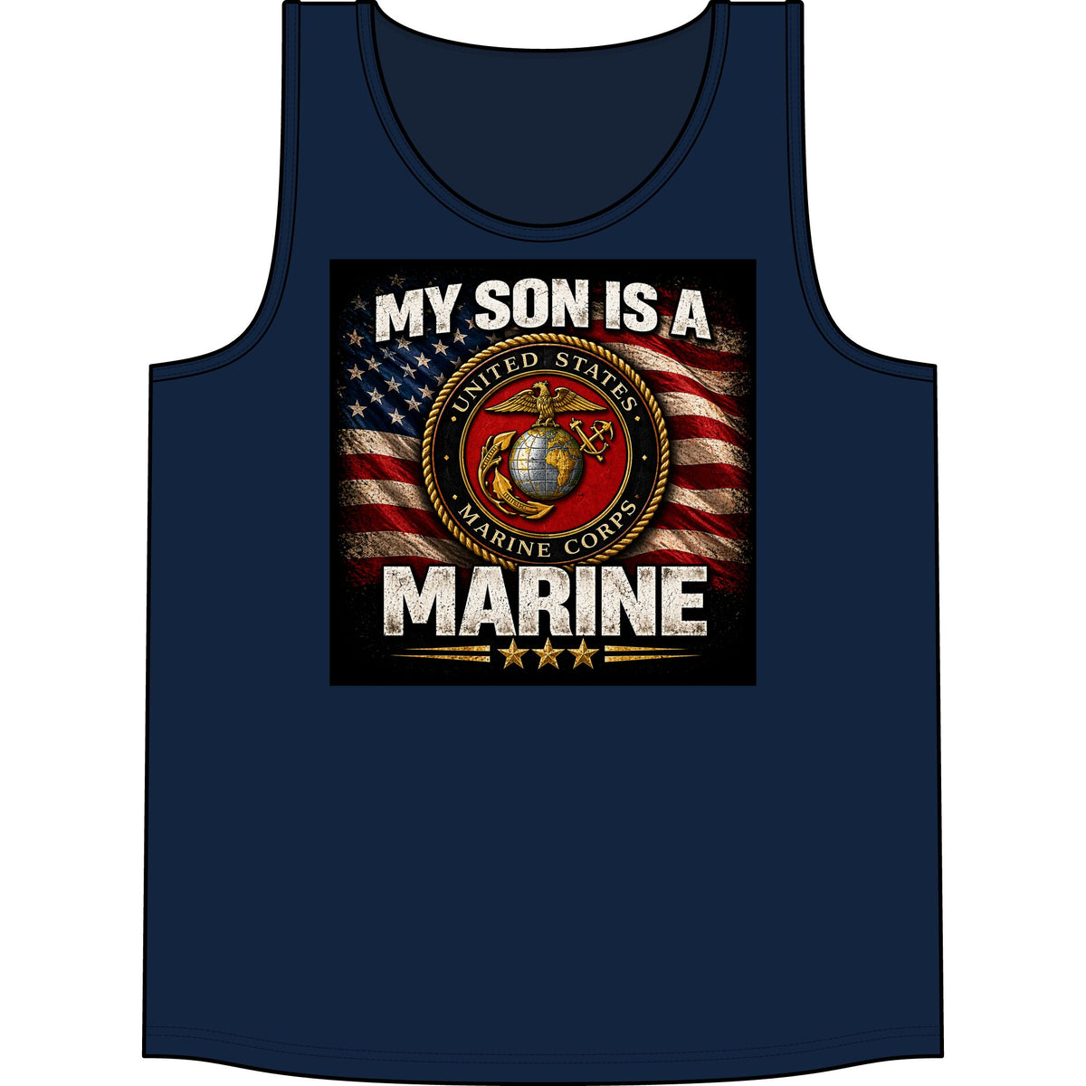 My Son Is A Marine Tank Top – USMC Emblem American Flag Tribute