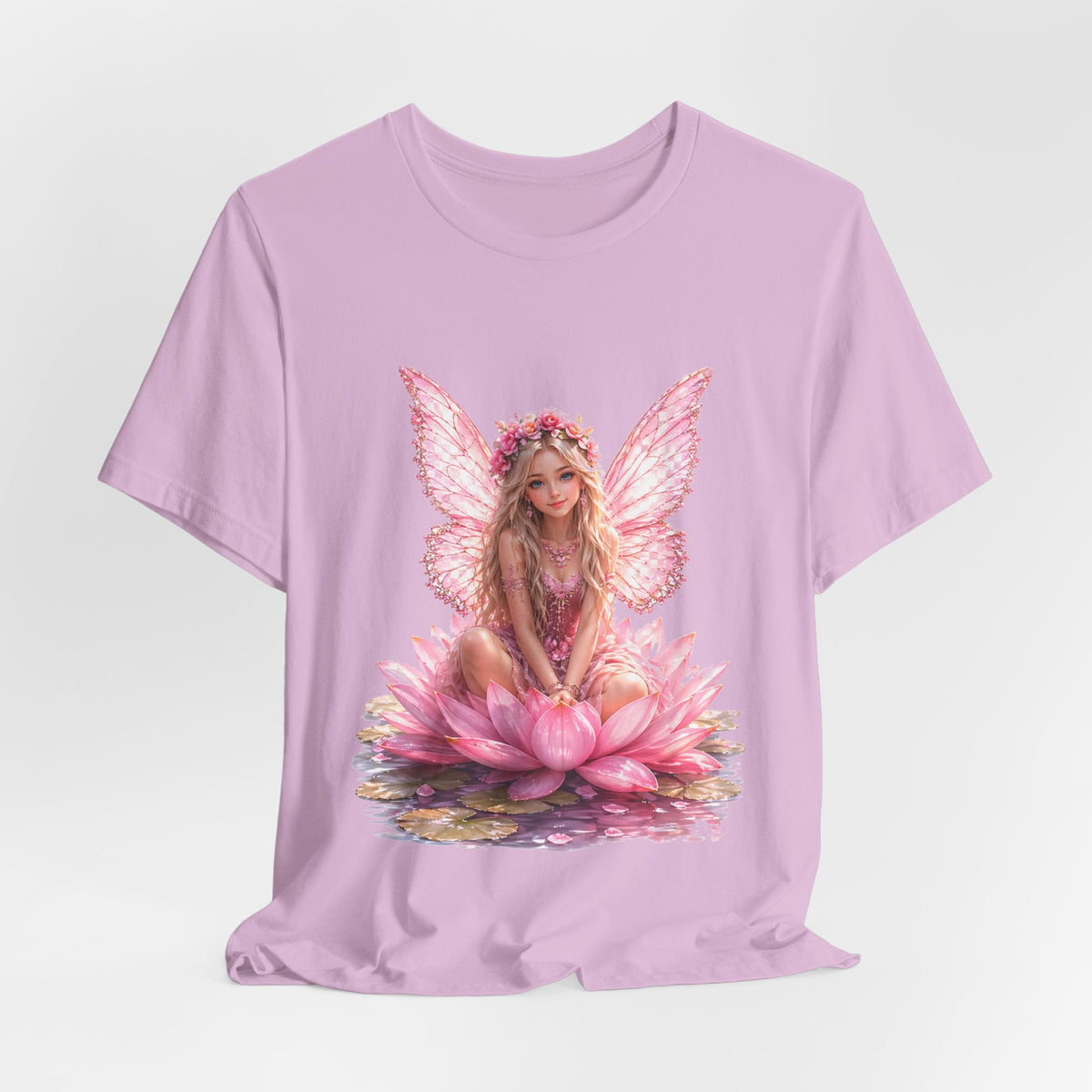 Pink Lotus Fairy T-Shirt — Floral Fairy Sitting on Lotus Graphic Tee