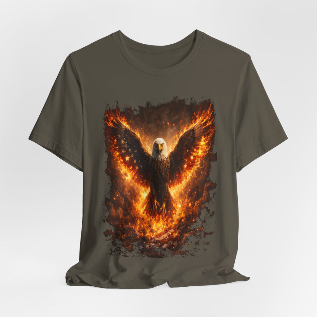 Fiery Eagle T‑Shirt — Flaming Bald Eagle Graphic Tee
