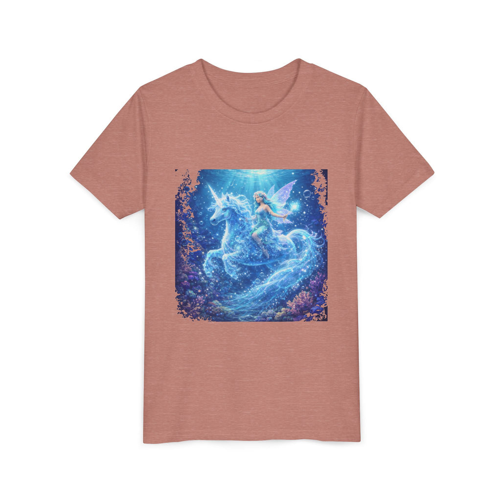 Magical Blue Unicorn & Fairy Youth T-Shirt – Enchanted Fantasy Tee for Kids