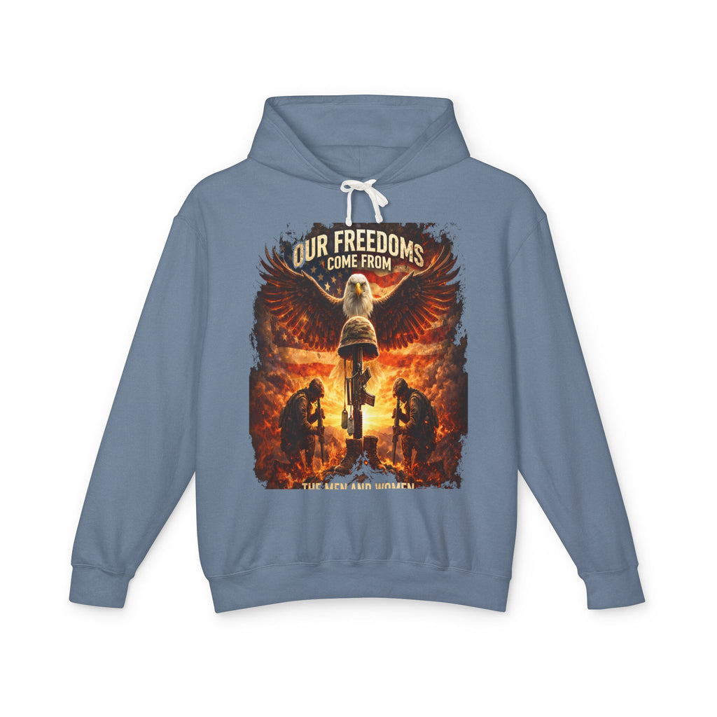 Veteran Memorial Hoodie - "Our Freedoms Come From" Fallen Soldier Tribute