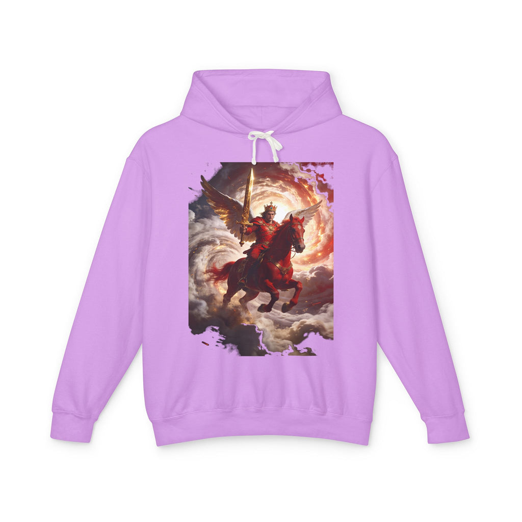 The red horse from Revelation 6:3-4-Angel Knight Hoodie — Celestial Warrior Horse Graphic Sweatshirt